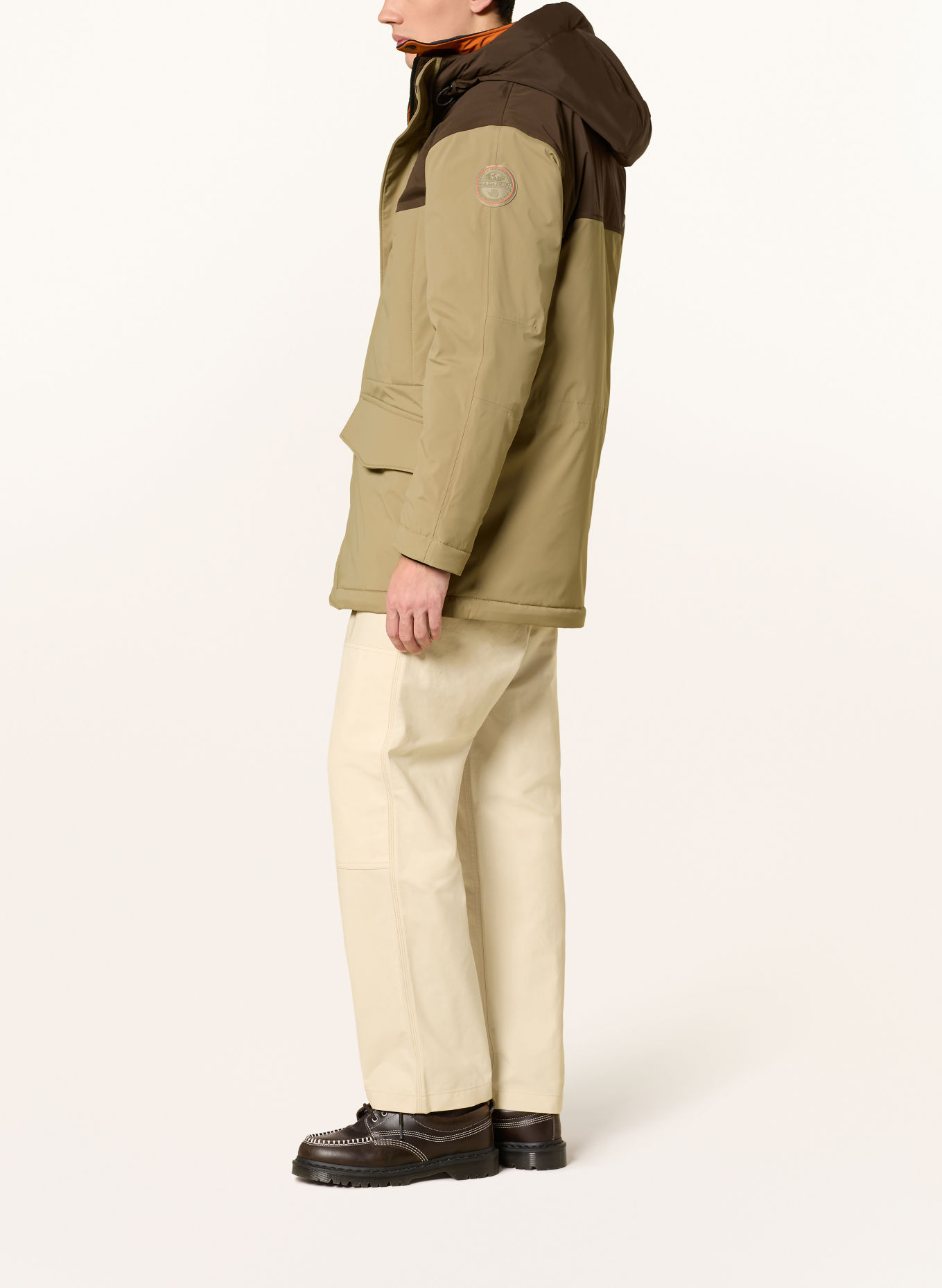 NAPAPIJRI Parka SERIES 20-22 with detachable hood: BEIGE / DARK BROWN / ORANGE