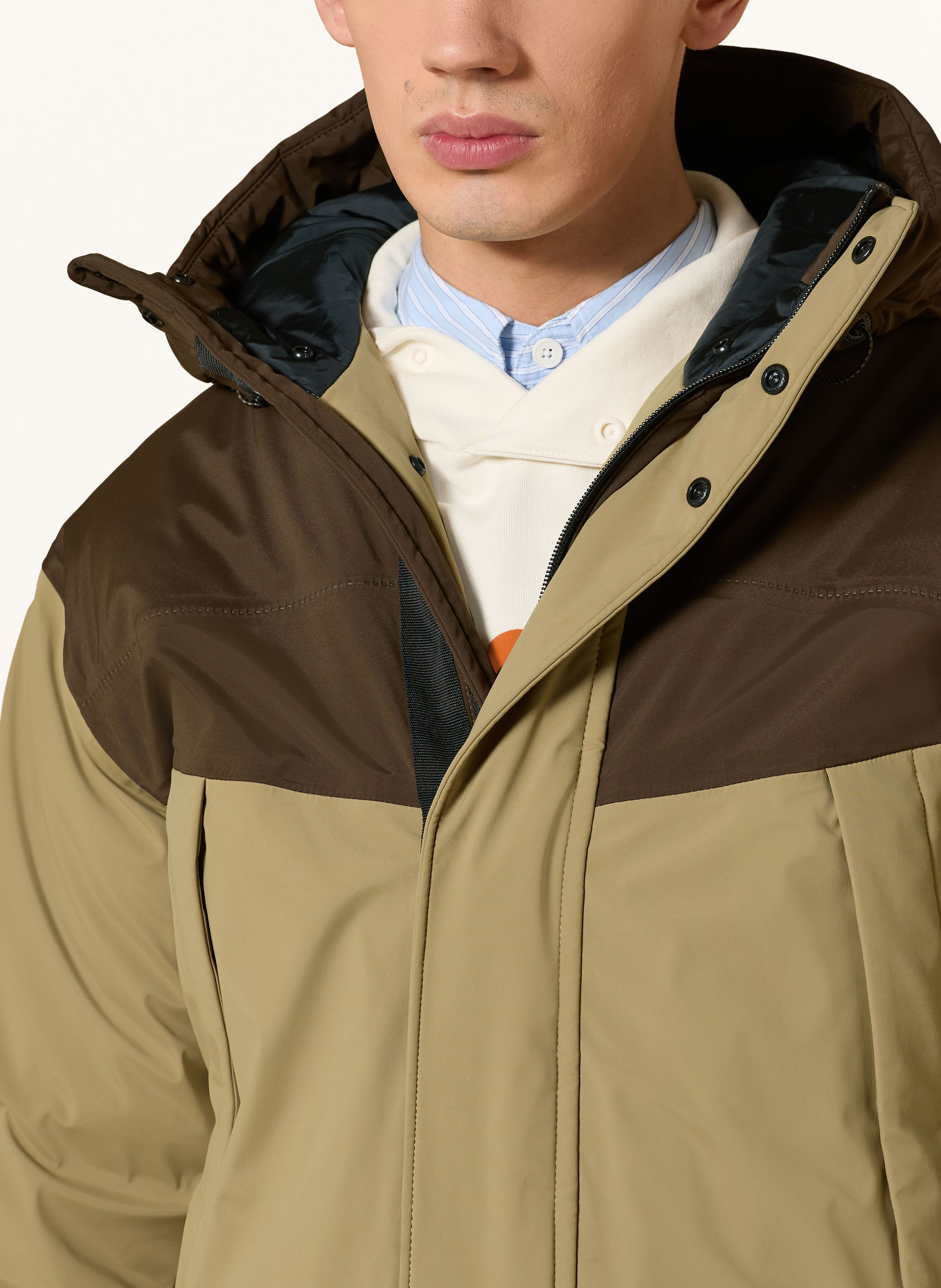 NAPAPIJRI Parka SERIES 20-22 with detachable hood: BEIGE / DARK BROWN / ORANGE