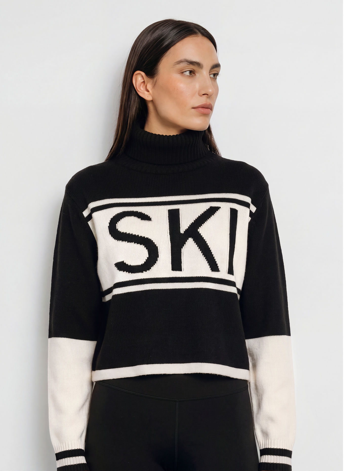 MRS & HUGS Rollkragenpullover mit Cashmere: SCHWARZ / ECRU
