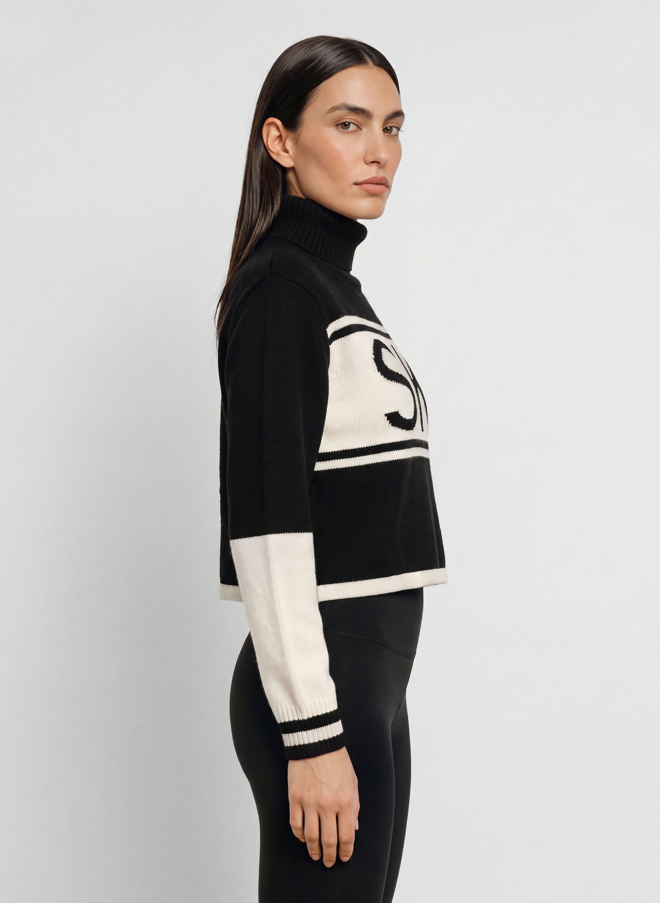 MRS & HUGS Rollkragenpullover mit Cashmere: SCHWARZ / ECRU