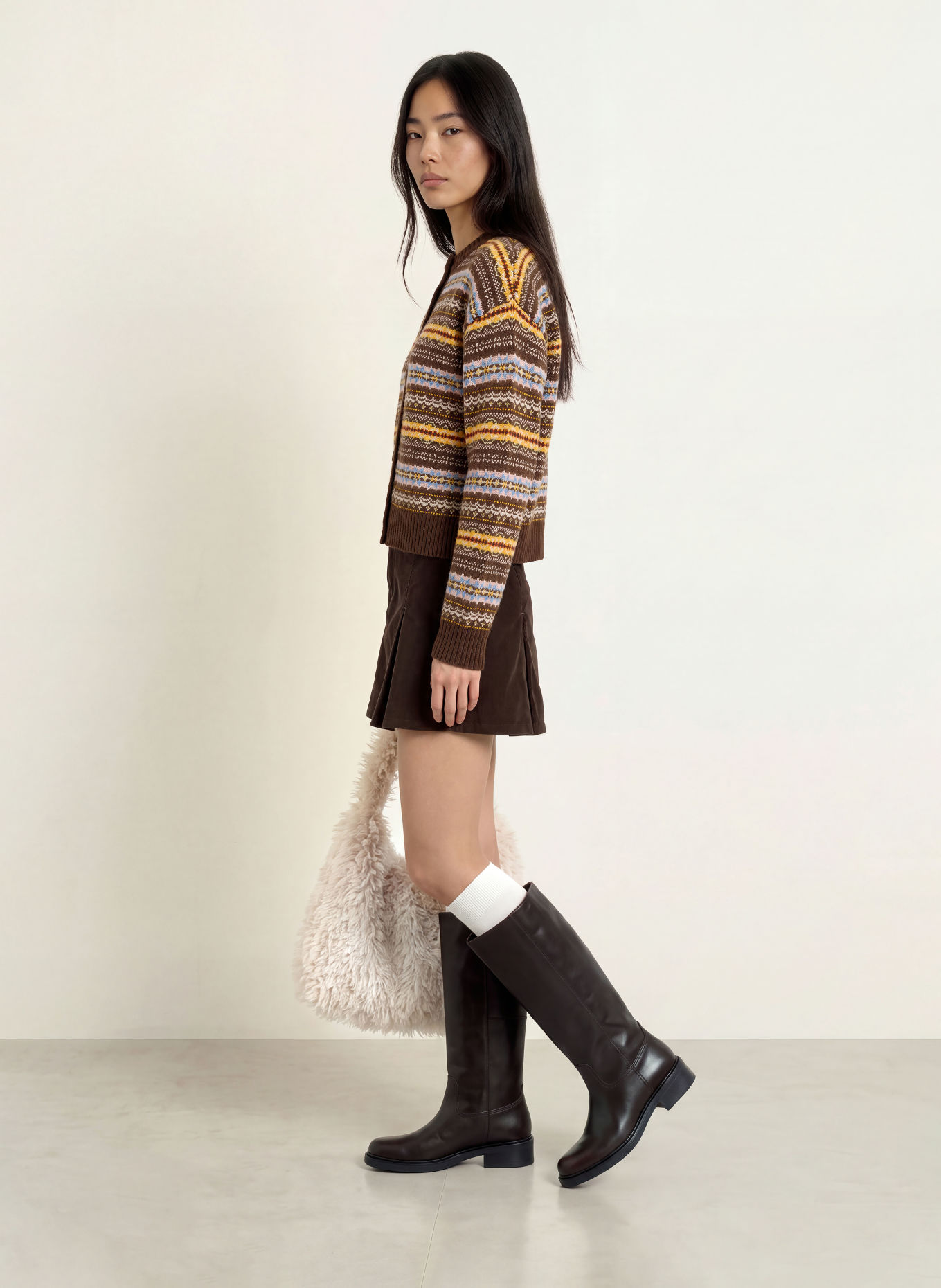 Levi's® CHARLOTTE Cardigan: DARK BROWN / YELLOW / LIGHT BLUE