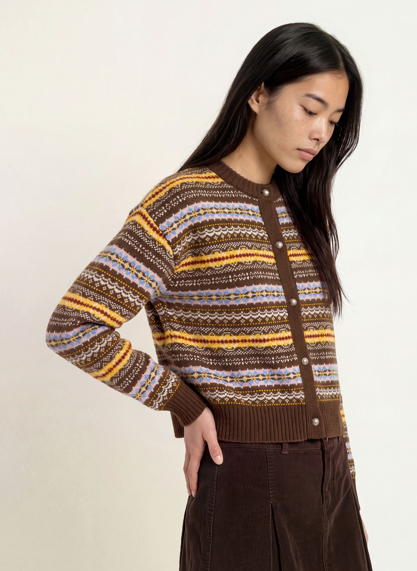 Levi's® CHARLOTTE Cardigan: DARK BROWN / YELLOW / LIGHT BLUE