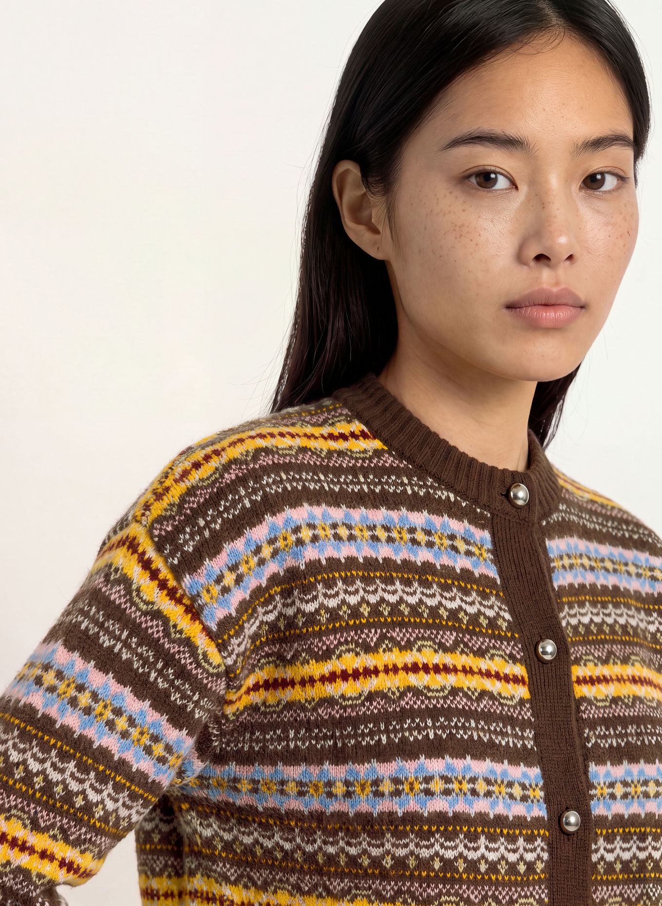 Levi's® CHARLOTTE Cardigan: DARK BROWN / YELLOW / LIGHT BLUE