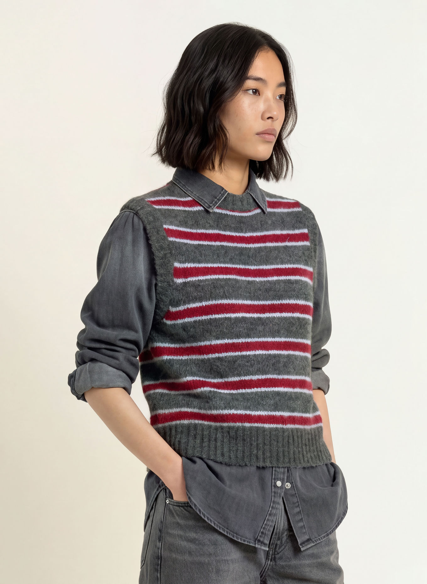 Levi's® Slipover ALICE: MÖRKGRÅ / MÖRKRÖD / VIT