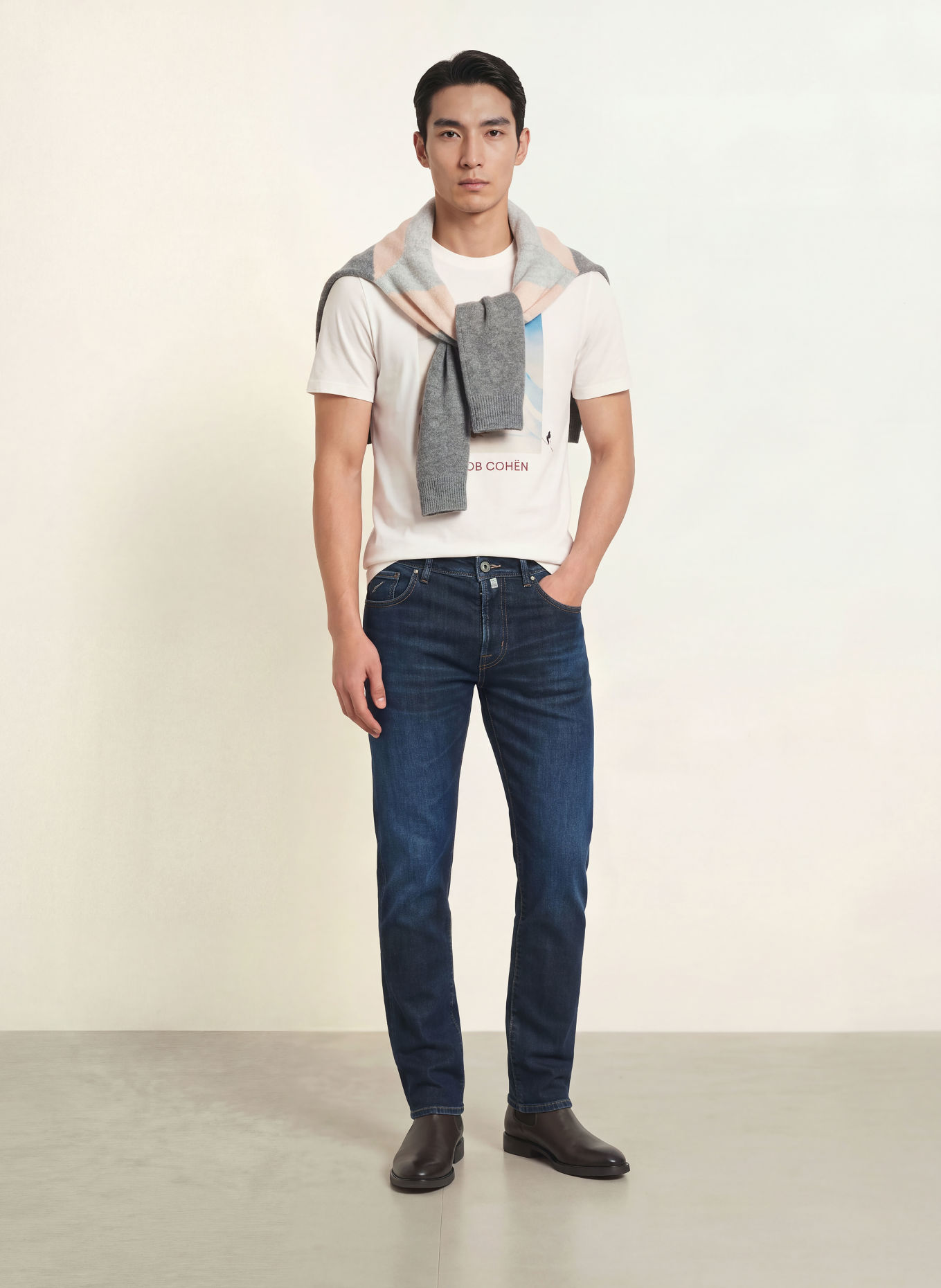 JACOB COHEN T-Shirt: CREME / GRÜN / BLAU