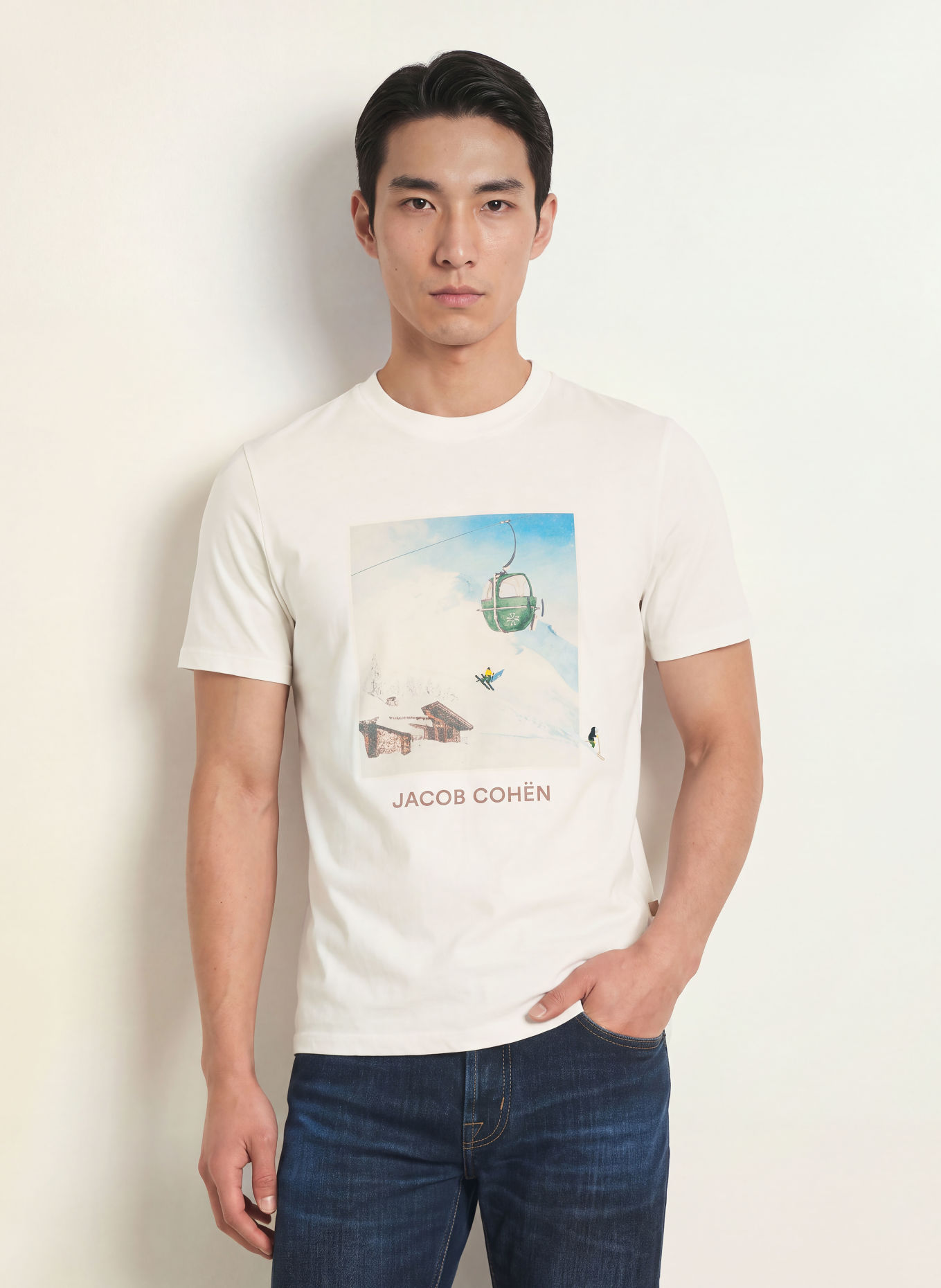 JACOB COHEN T-Shirt: CREME / GRÜN / BLAU