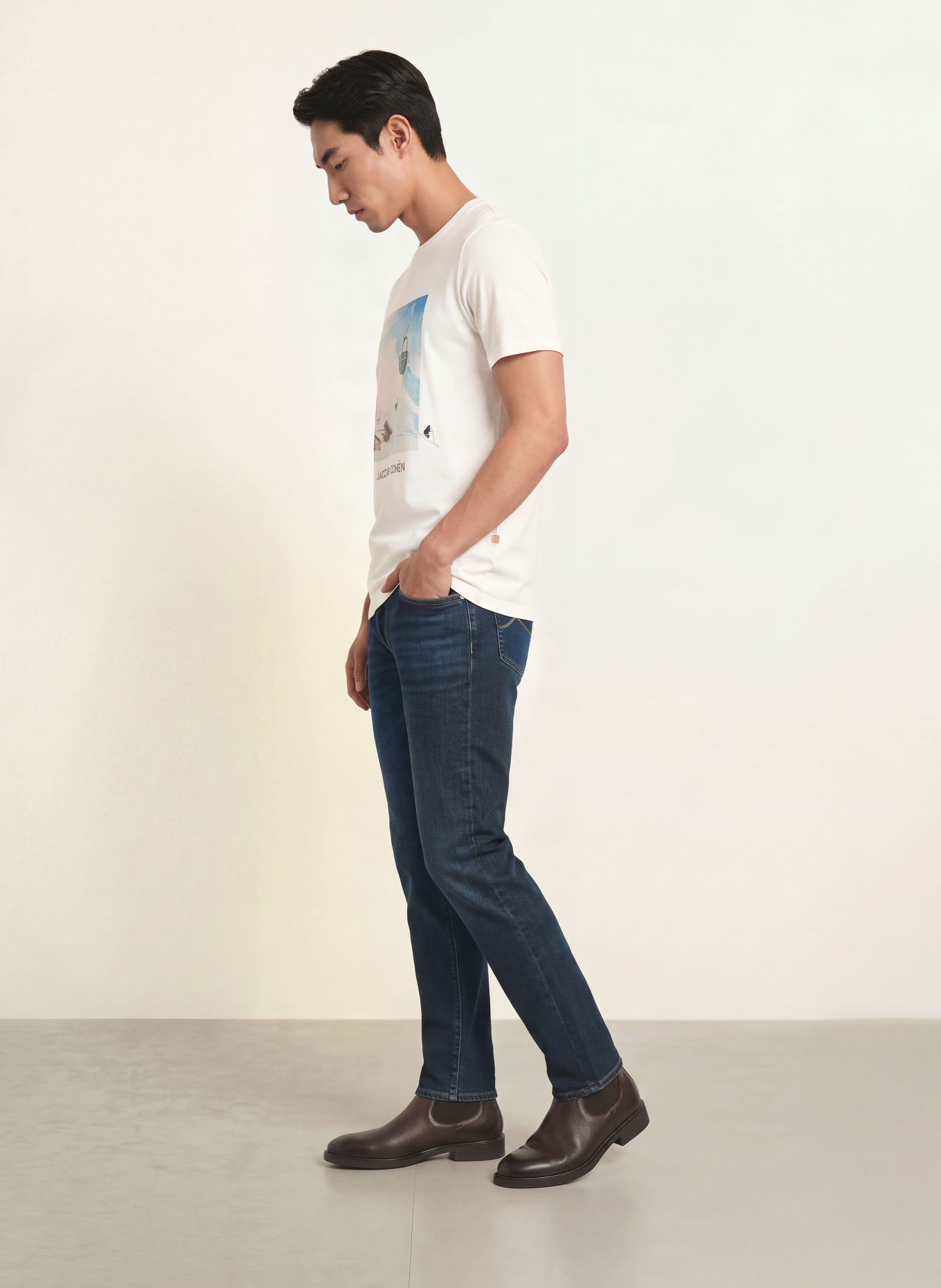 JACOB COHEN T-Shirt: CREME / GRÜN / BLAU
