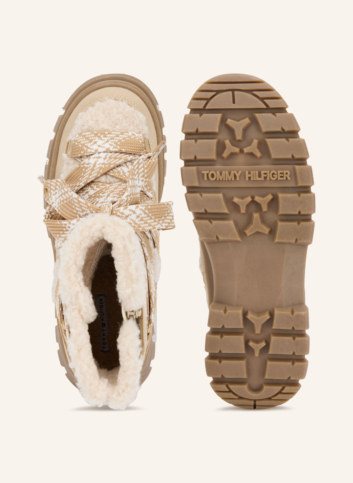 TOMMY HILFIGER Snørestøvler: BEIGE / CREME