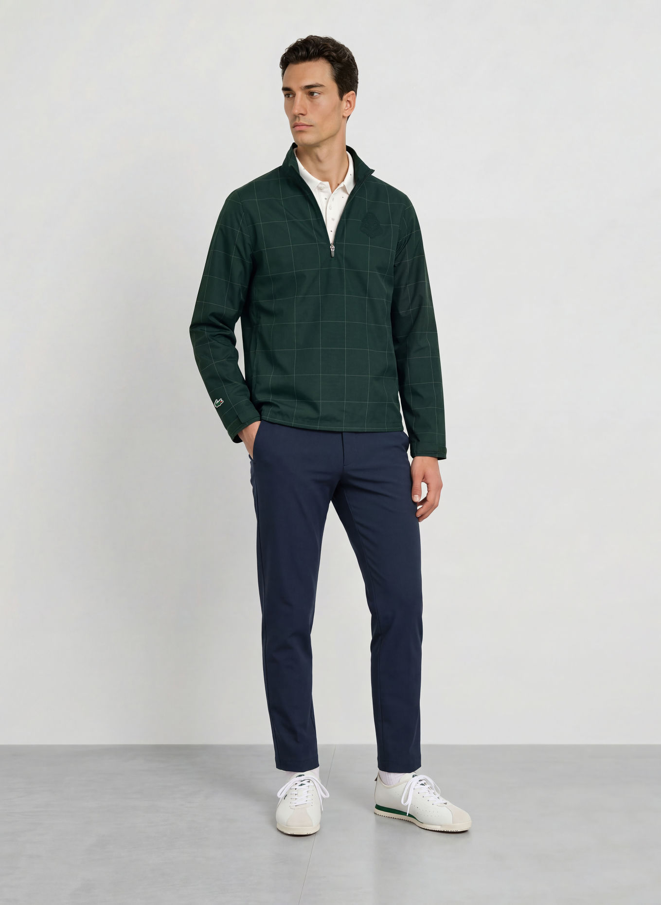 LACOSTE Schlupfjacke: DUNKELGRÜN / WEISS