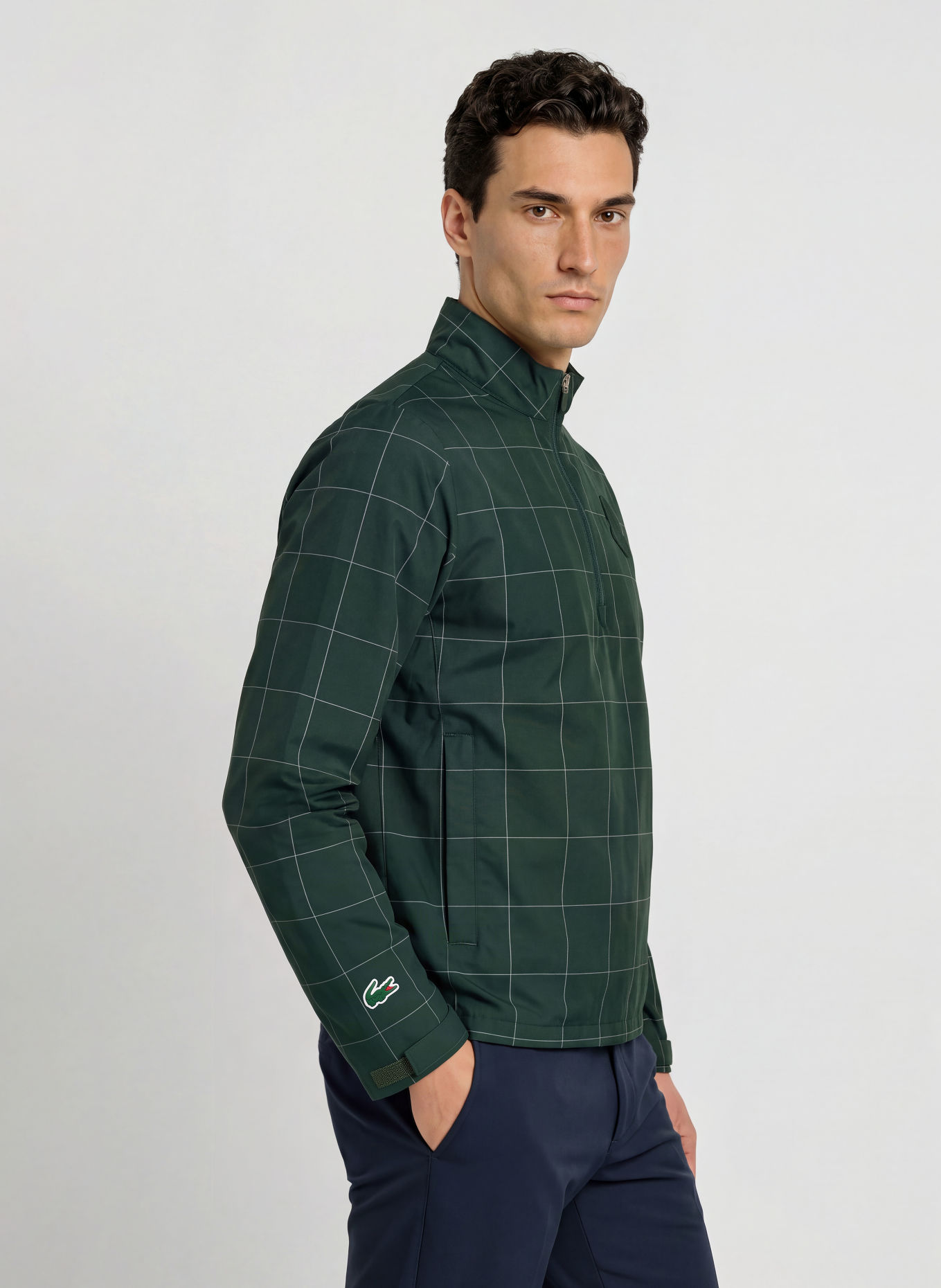 LACOSTE Schlupfjacke: DUNKELGRÜN / WEISS