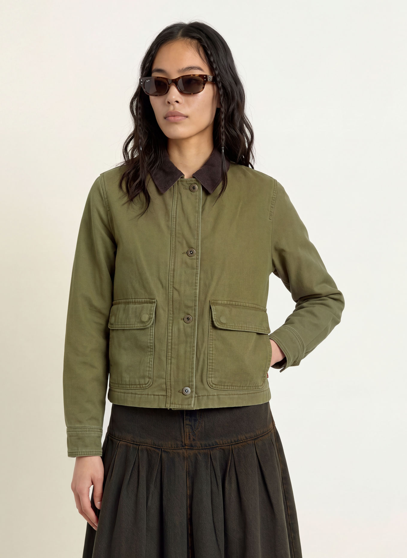 Levi's® Surveste BREE CROPPED CHORE: OLIVE / MARRON FONCÉ