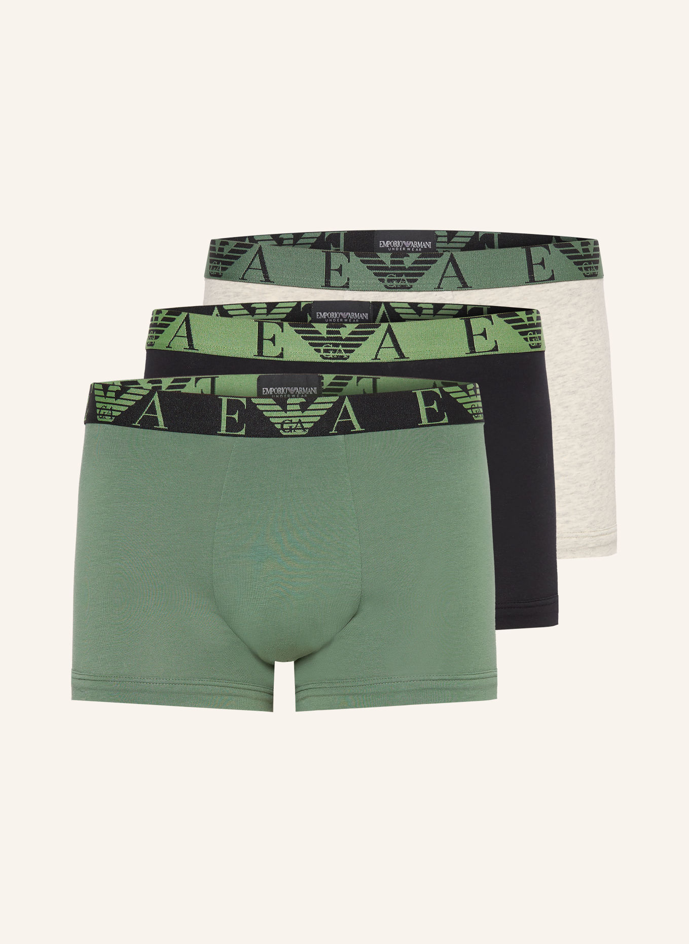 EMPORIO ARMANI 3-Pack Boxer shorts: GREEN / LIGHT GRAY / BLACK