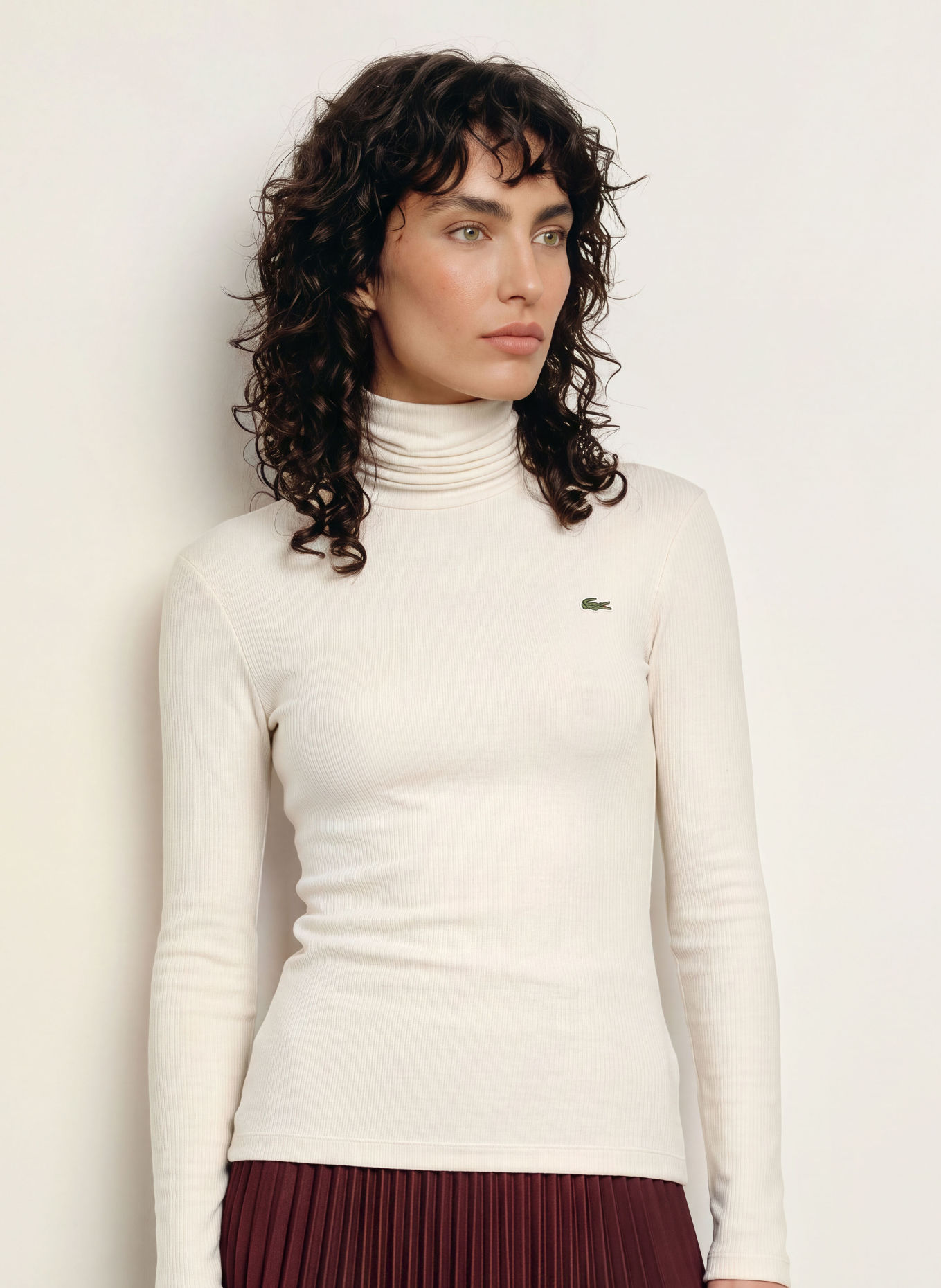 LACOSTE Rollkragenpullover: CREME