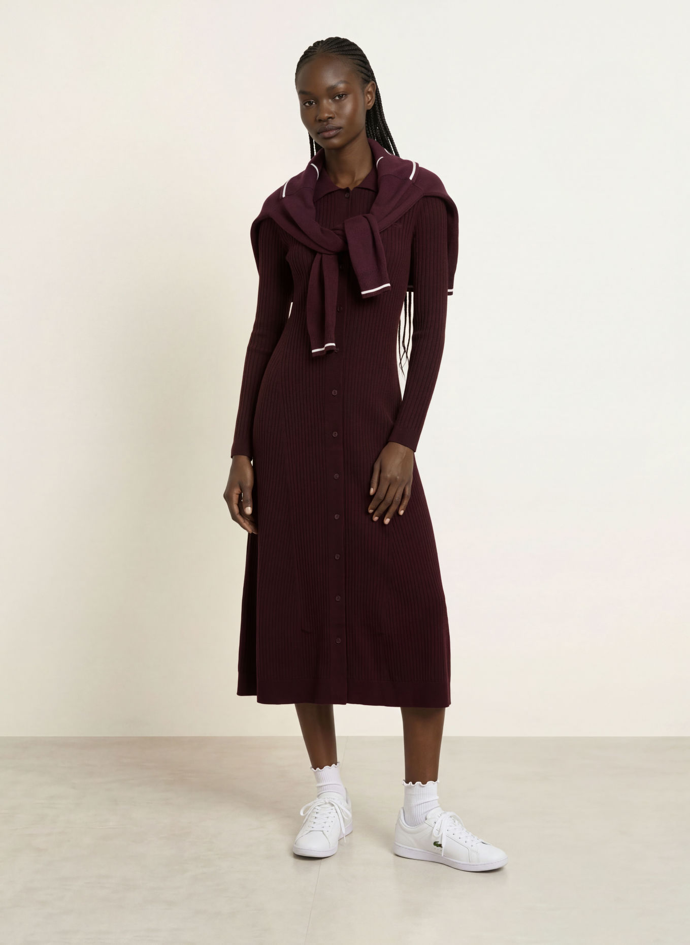 LACOSTE Gebreide Polojurk: DONKERROOD