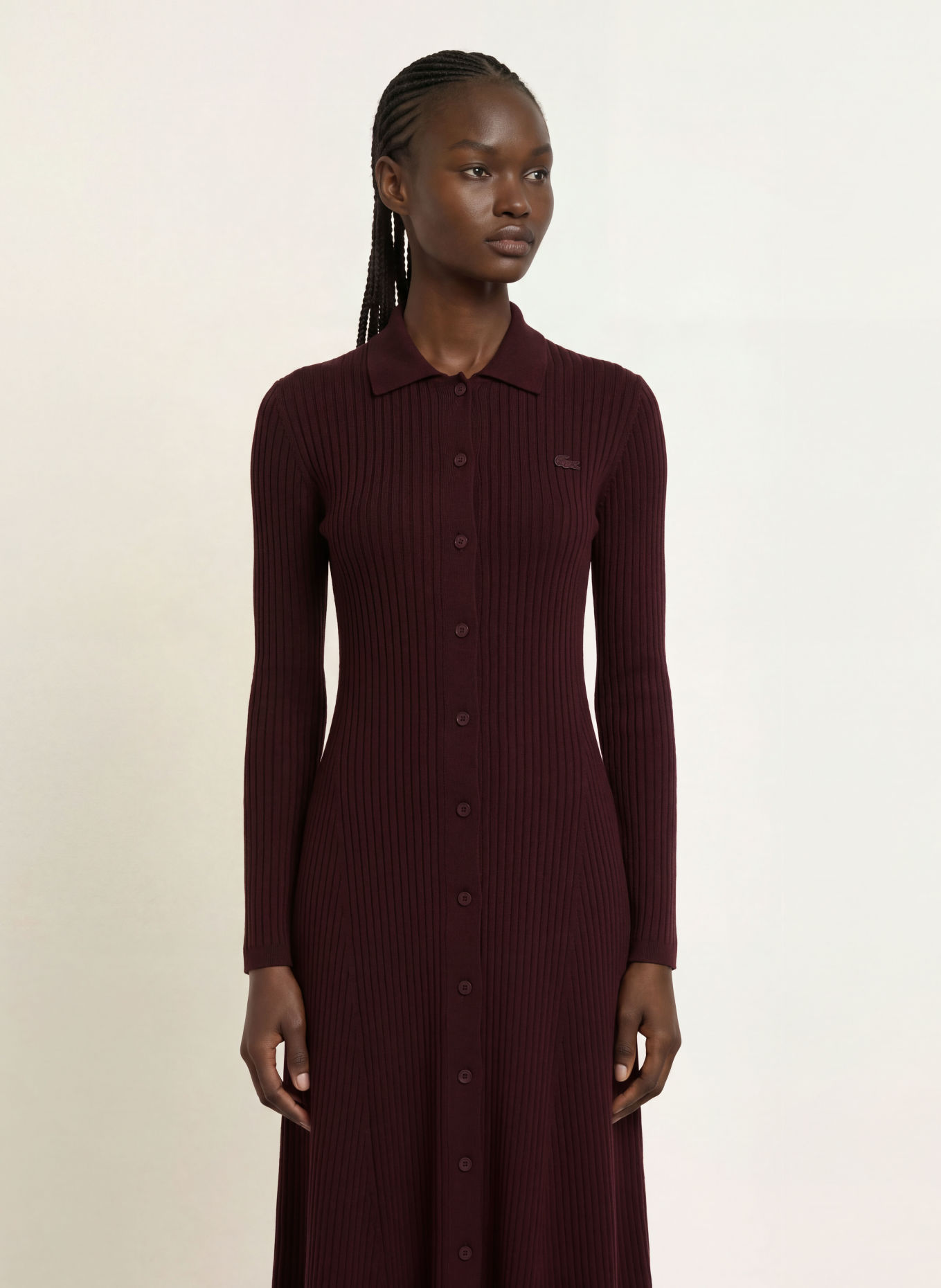 LACOSTE Gebreide Polojurk: DONKERROOD
