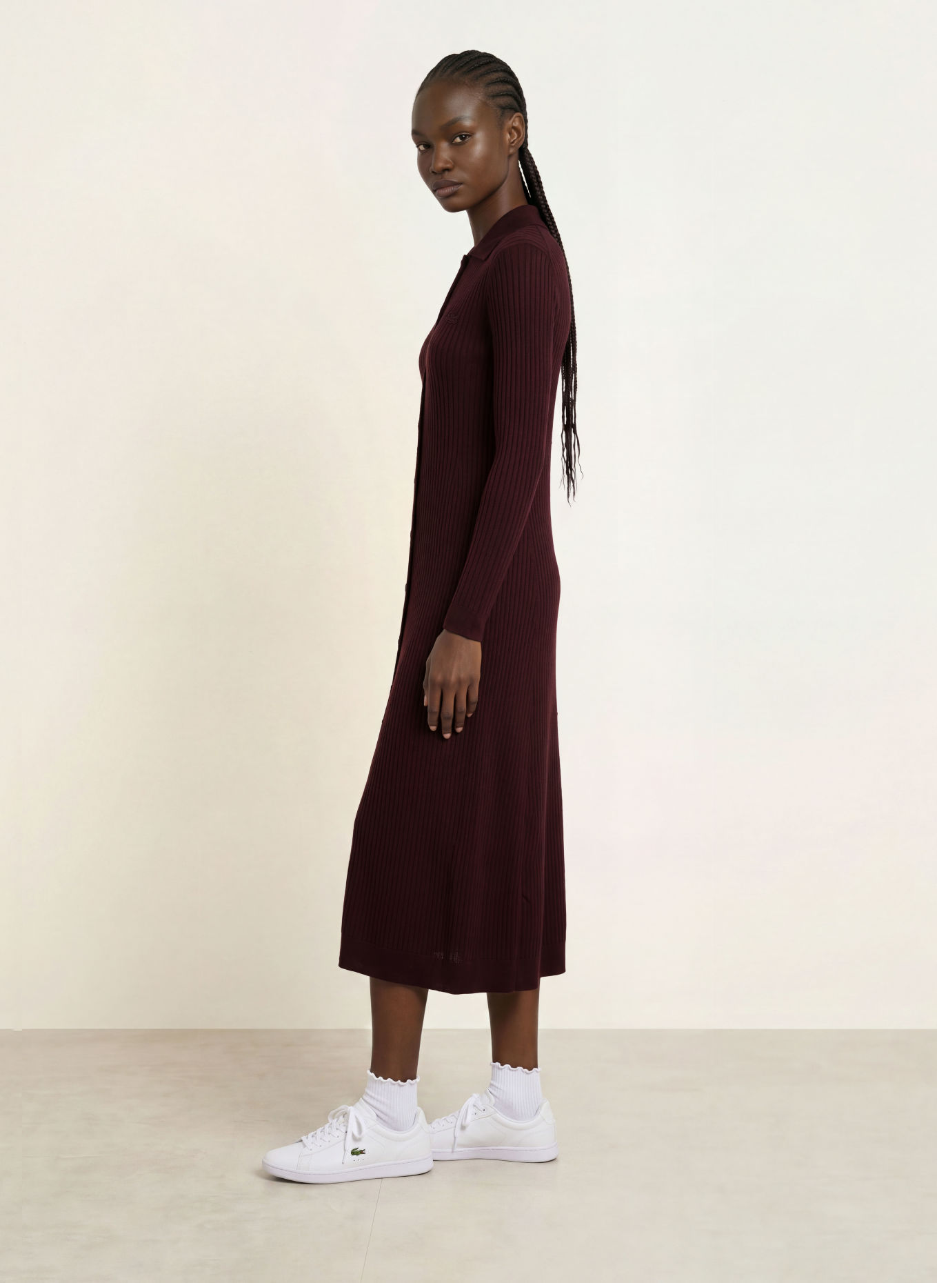 LACOSTE Gebreide Polojurk: DONKERROOD