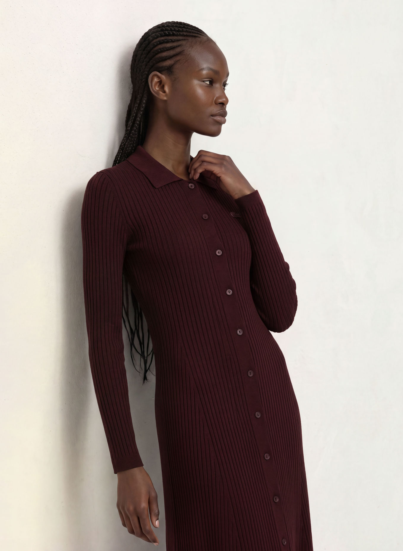 LACOSTE Gebreide Polojurk: DONKERROOD