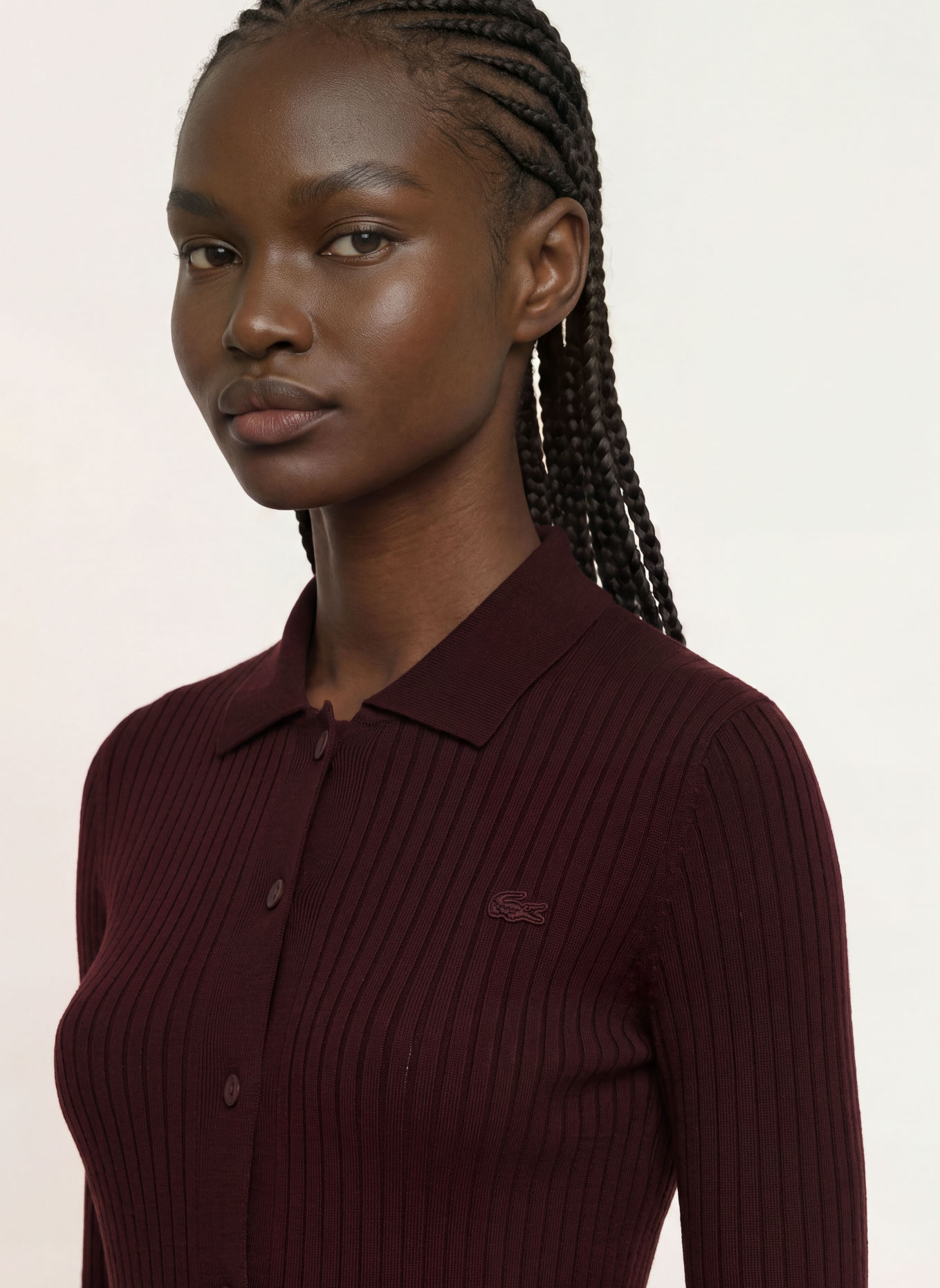 LACOSTE Gebreide Polojurk: DONKERROOD