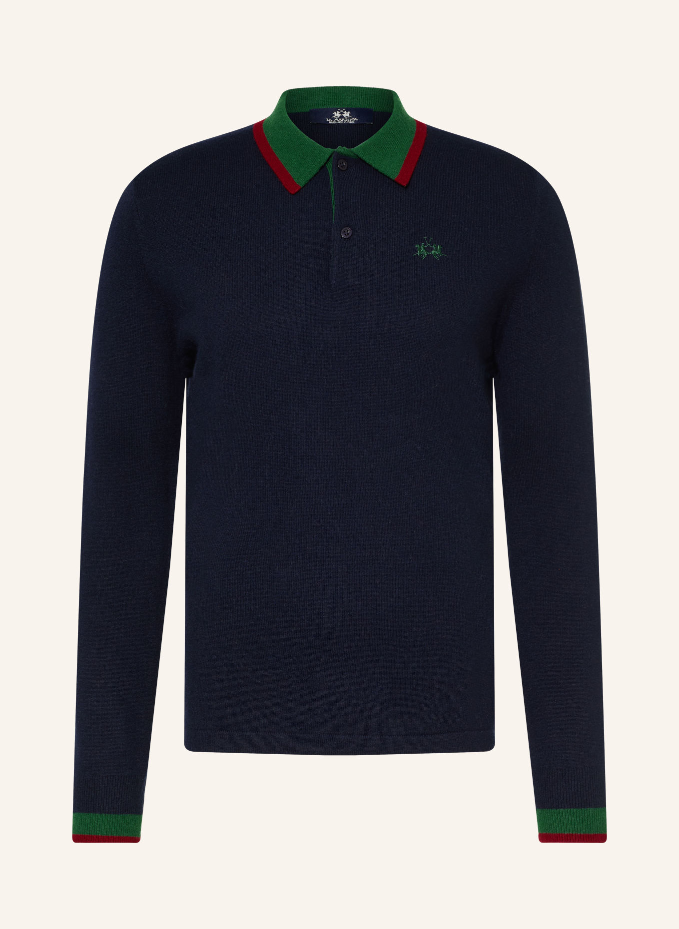 LA MARTINA Strick-Poloshirt mit Merinowolle: DUNKELBLAU / DUNKELROT / GRÜN