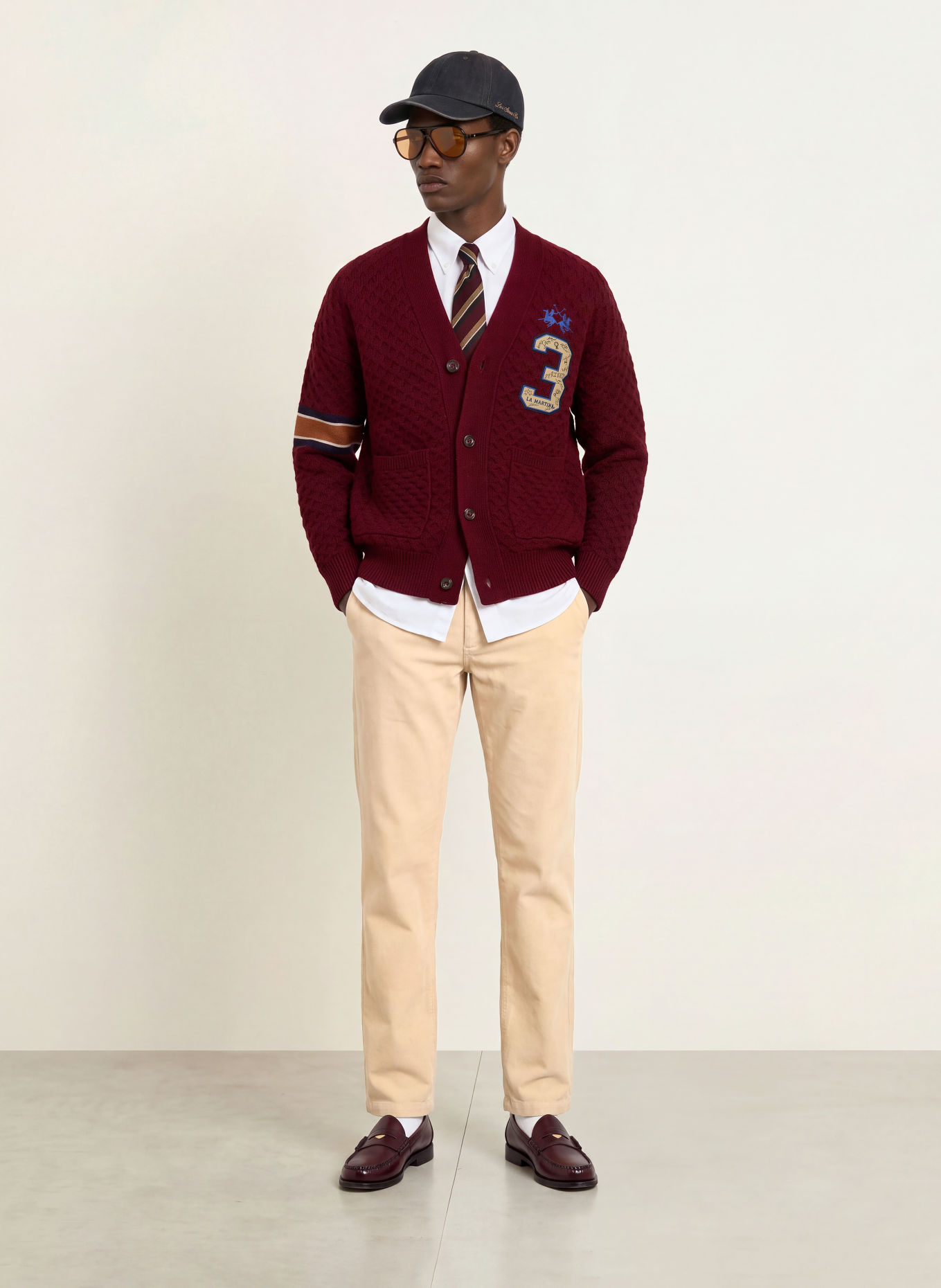 LA MARTINA Cardigan: DARK RED / BEIGE / DARK BLUE