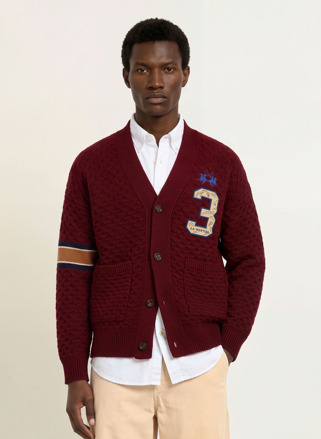 LA MARTINA Cardigan: DARK RED / BEIGE / DARK BLUE