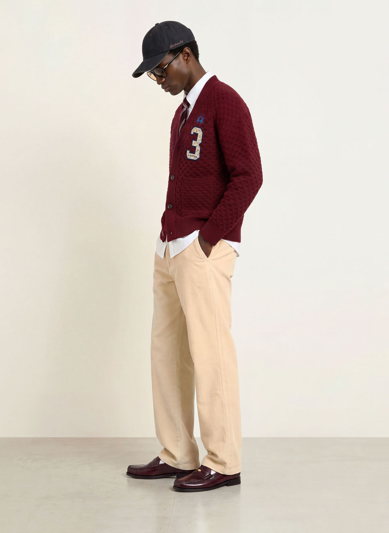 LA MARTINA Cardigan: DARK RED / BEIGE / DARK BLUE