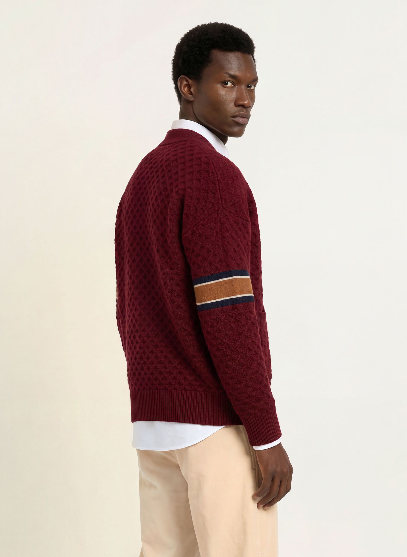 LA MARTINA Cardigan: DARK RED / BEIGE / DARK BLUE