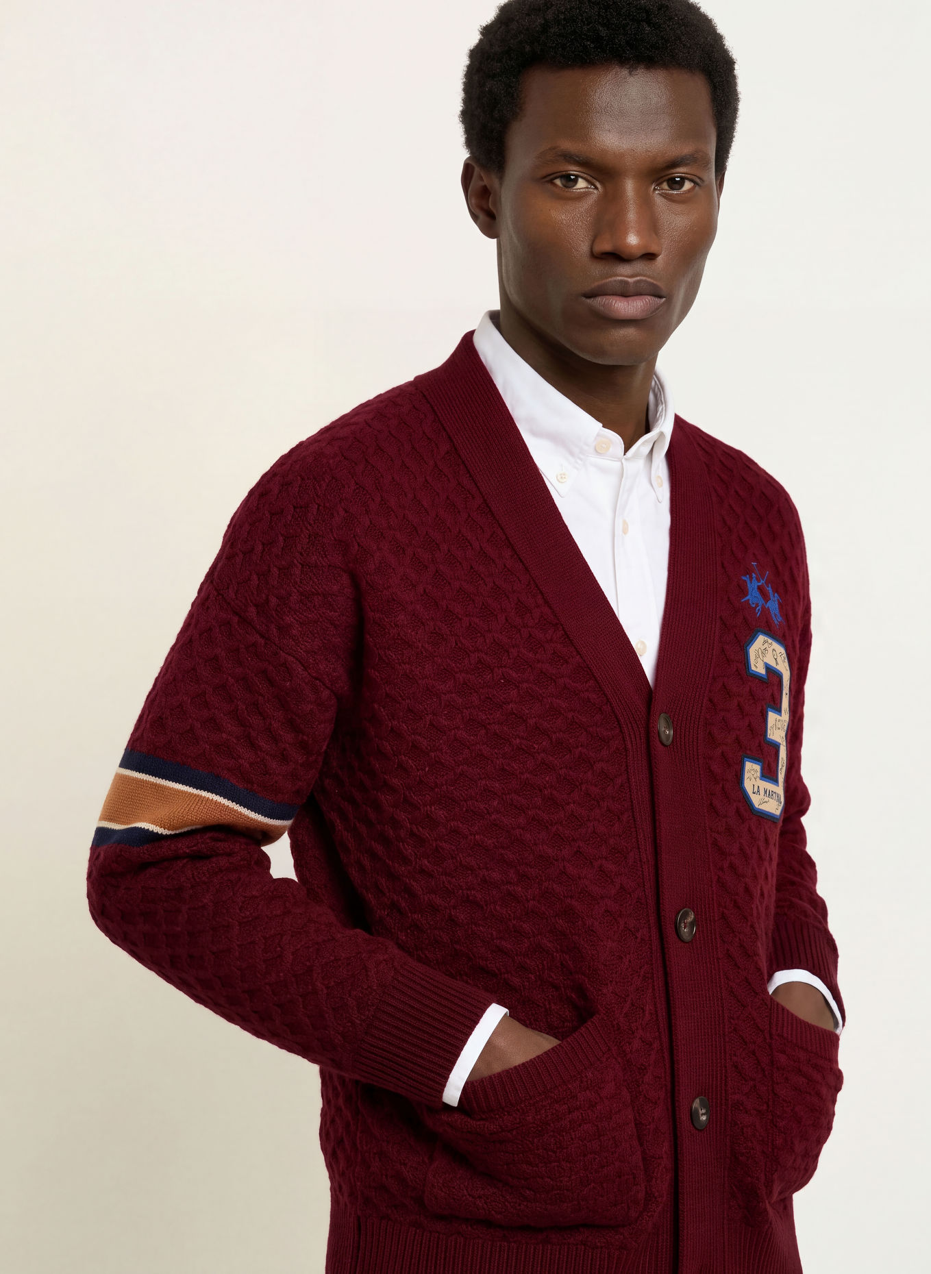 LA MARTINA Cardigan: DARK RED / BEIGE / DARK BLUE