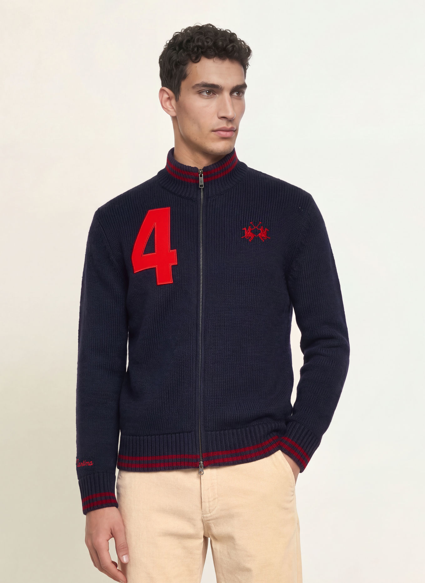 LA MARTINA Strickjacke: DUNKELBLAU / ROT