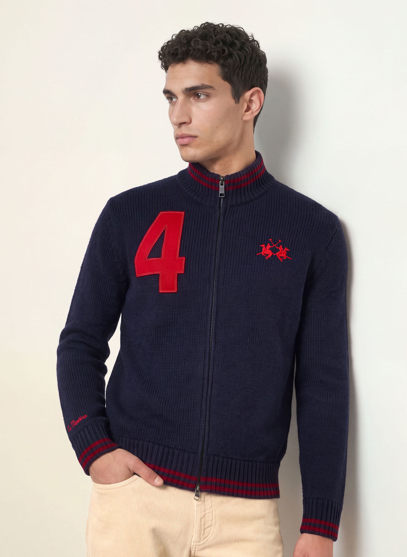 LA MARTINA Strickjacke: DUNKELBLAU / ROT