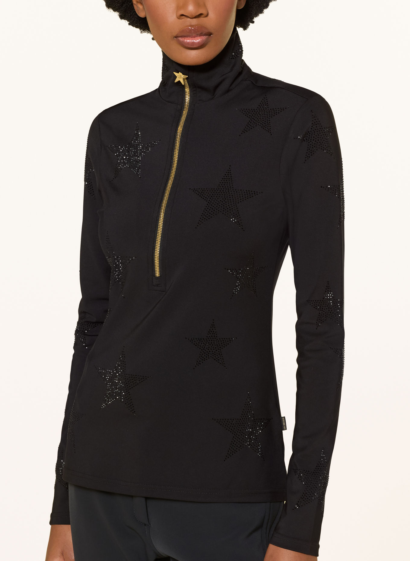 GOLDBERGH Midlayer YURA mit Schmucksteinen: SCHWARZ