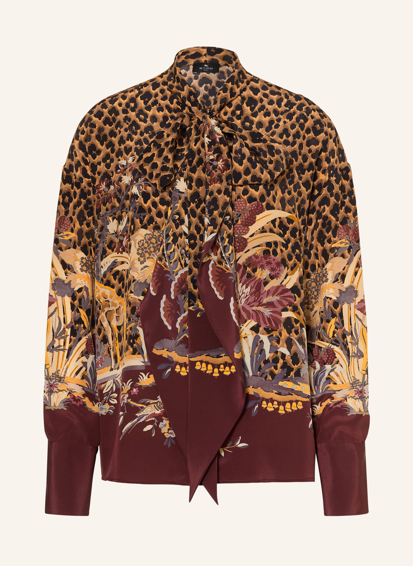 ETRO Silk tie-neck blouse: BROWN / DARK RED / BLACK