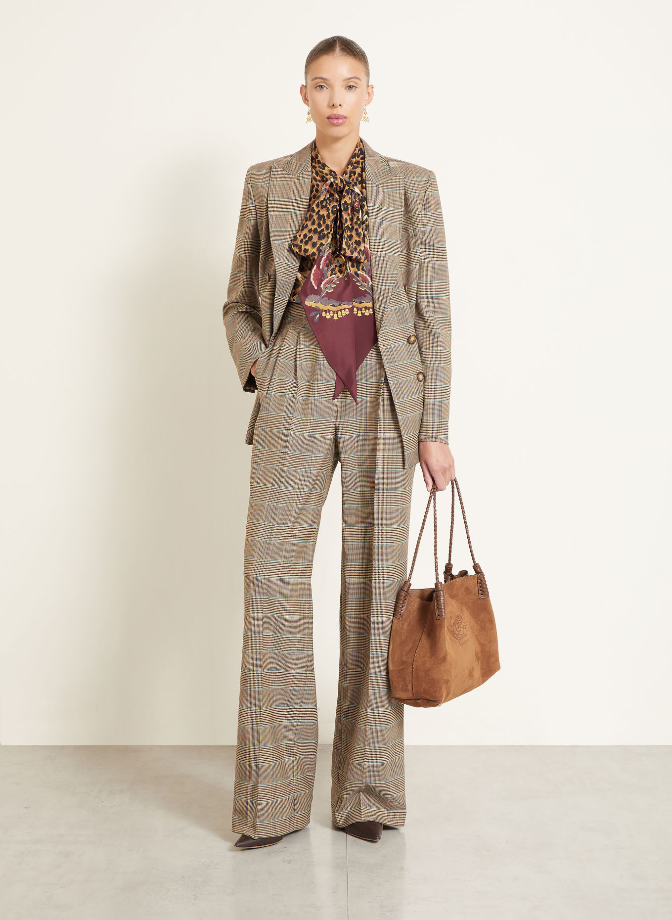 ETRO Silk tie-neck blouse: BROWN / DARK RED / BLACK