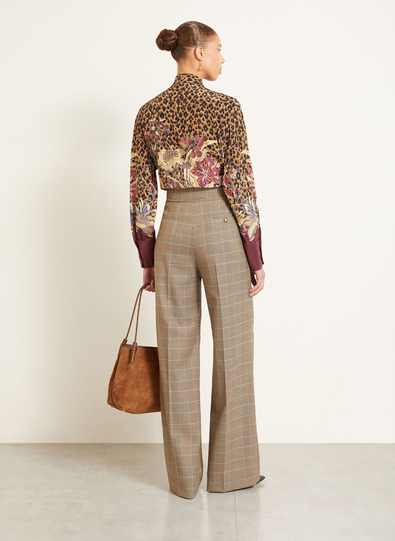 ETRO Silk tie-neck blouse: BROWN / DARK RED / BLACK