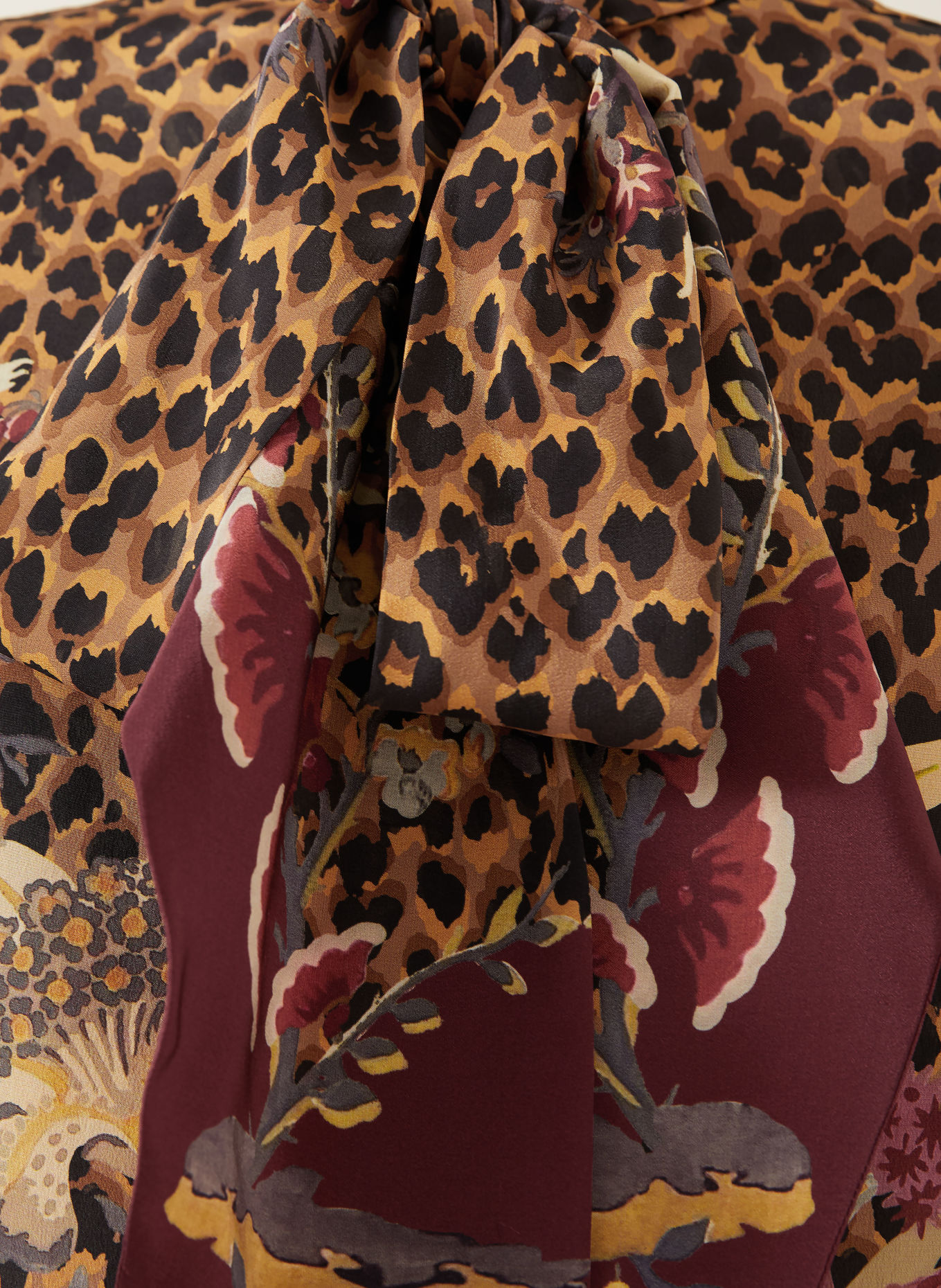 ETRO Silk tie-neck blouse: BROWN / DARK RED / BLACK