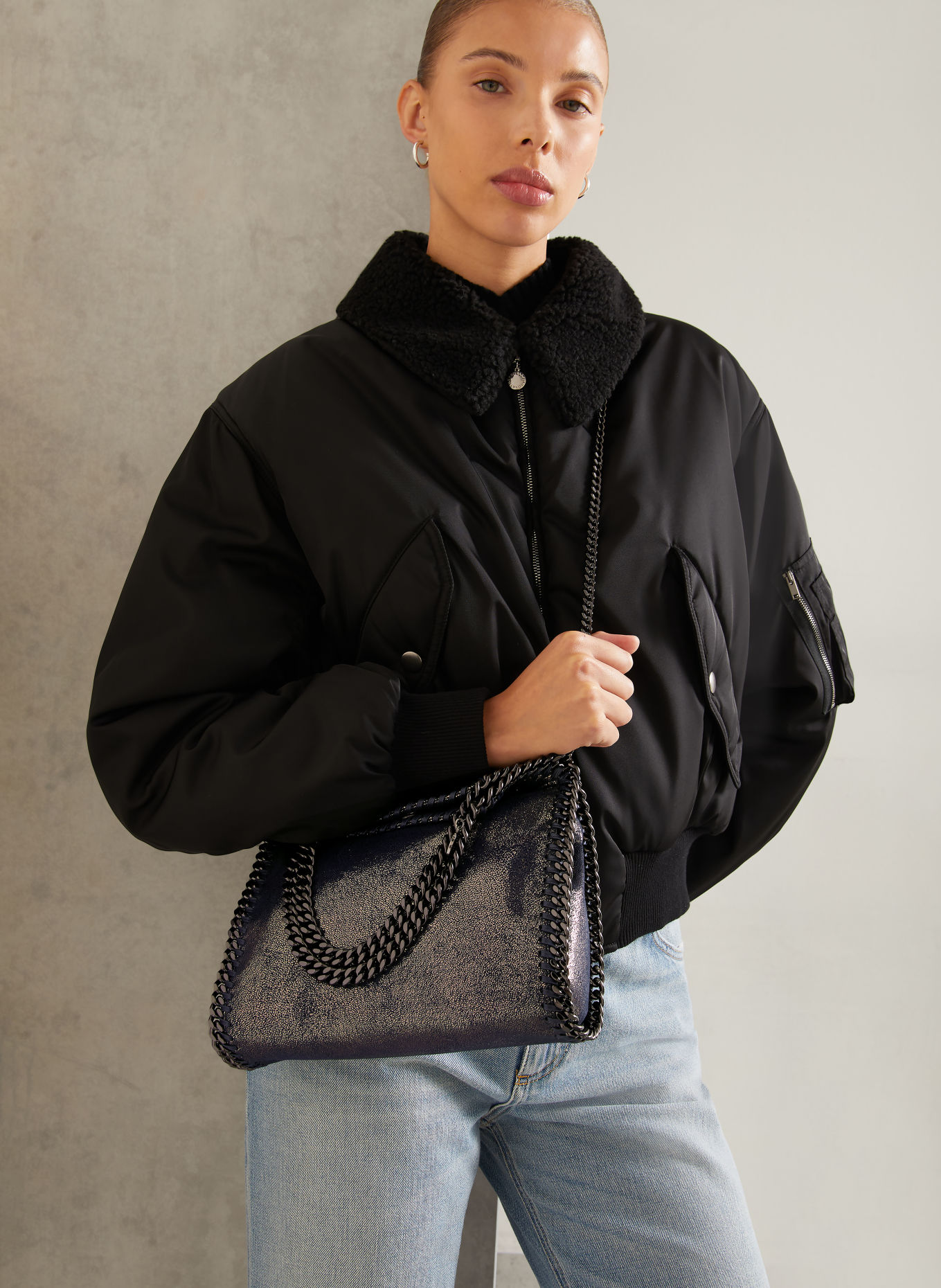 STELLA McCARTNEY FALABELLA MINI Handbag: DARK BLUE / SILVER / BLACK
