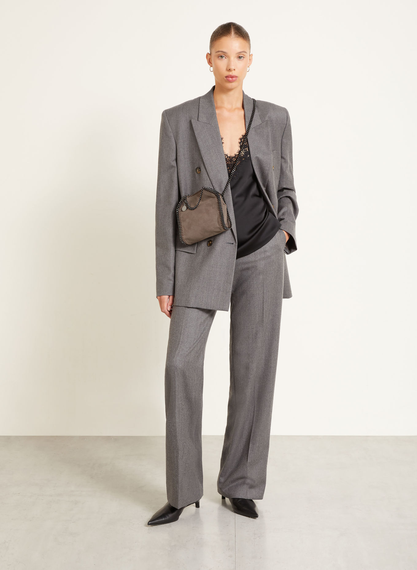 STELLA McCARTNEY Kabelka přes rameno FALABELLA TINY: ČERNOŠEDÁ / ČERNÁ