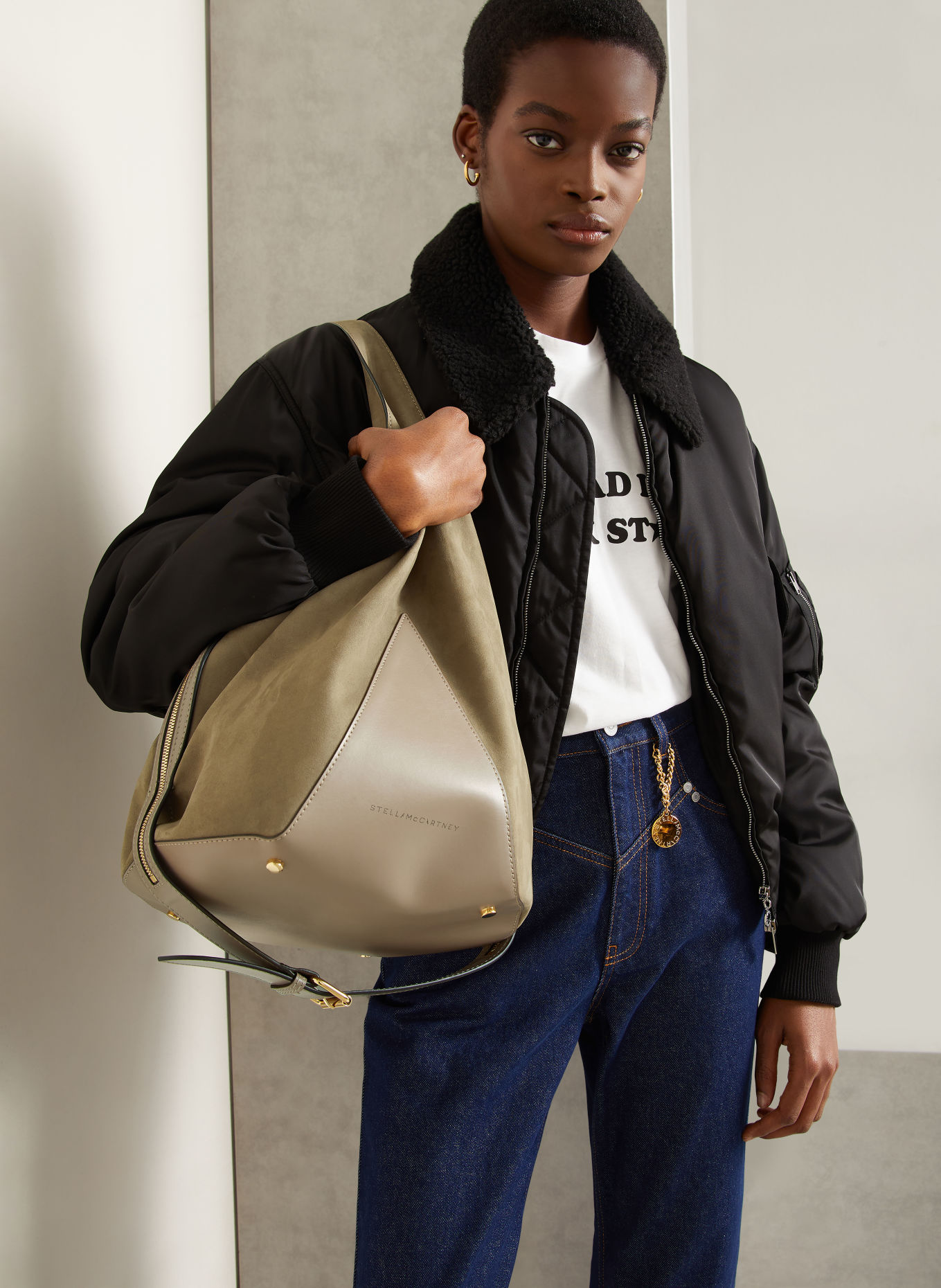 STELLA McCARTNEY APPALOOSA MEDIUM Shoulder bag: KHAKI / GOLD