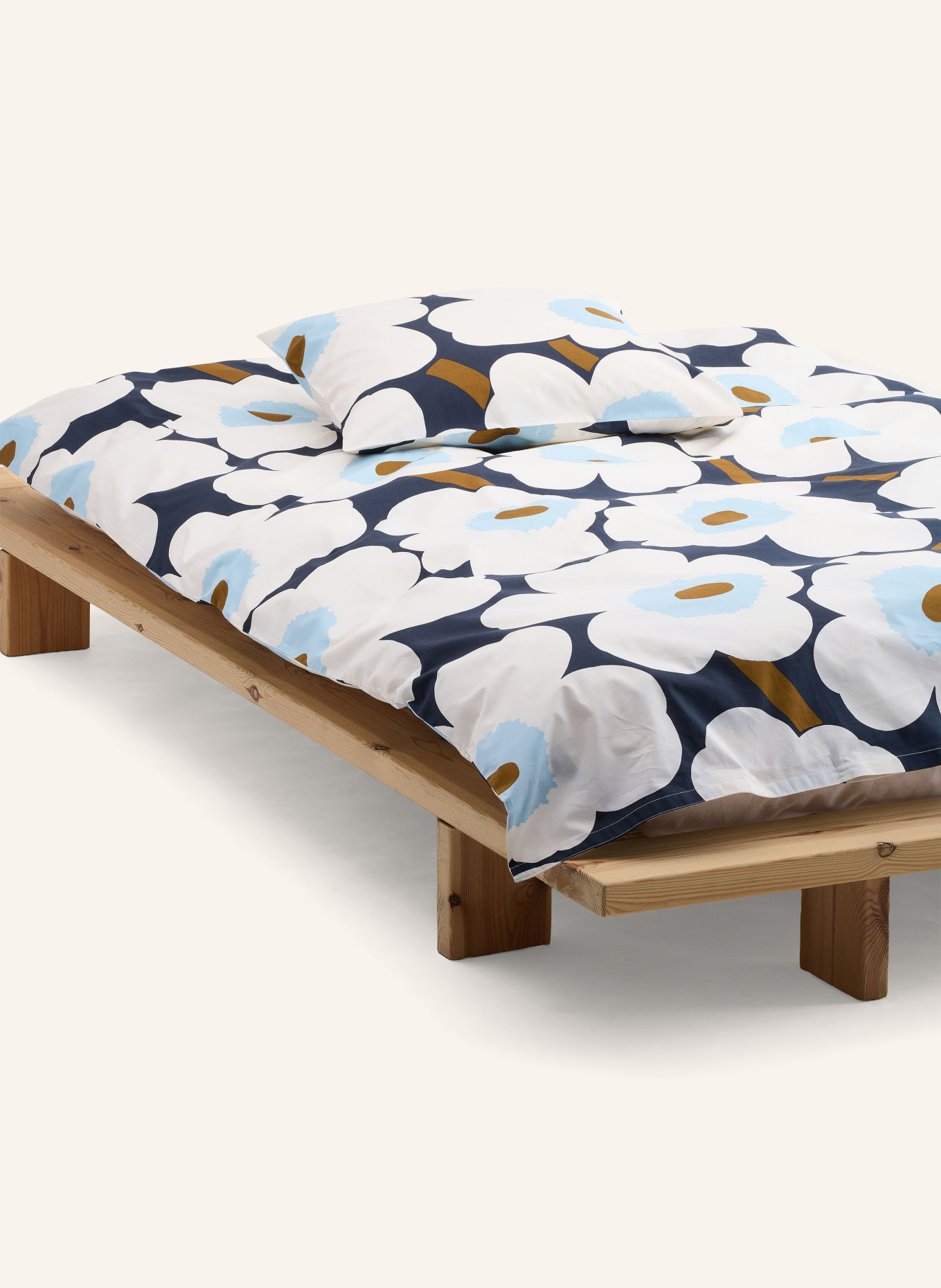 marimekko Bettbezug UNIKKO: CREME / KHAKI / DUNKELBLAU