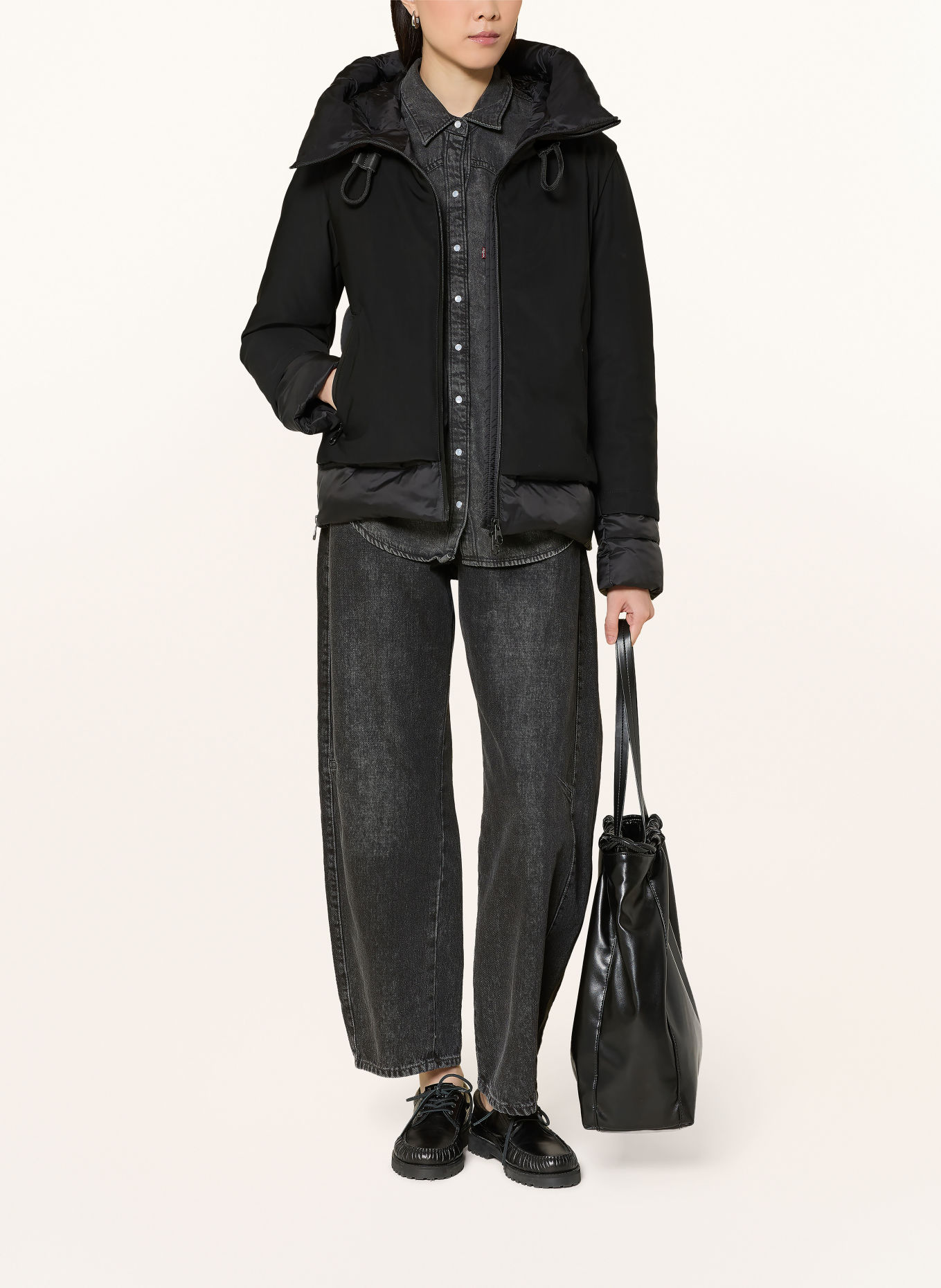 GIL BRET Quilted jacket in a mix of materials: BLACK