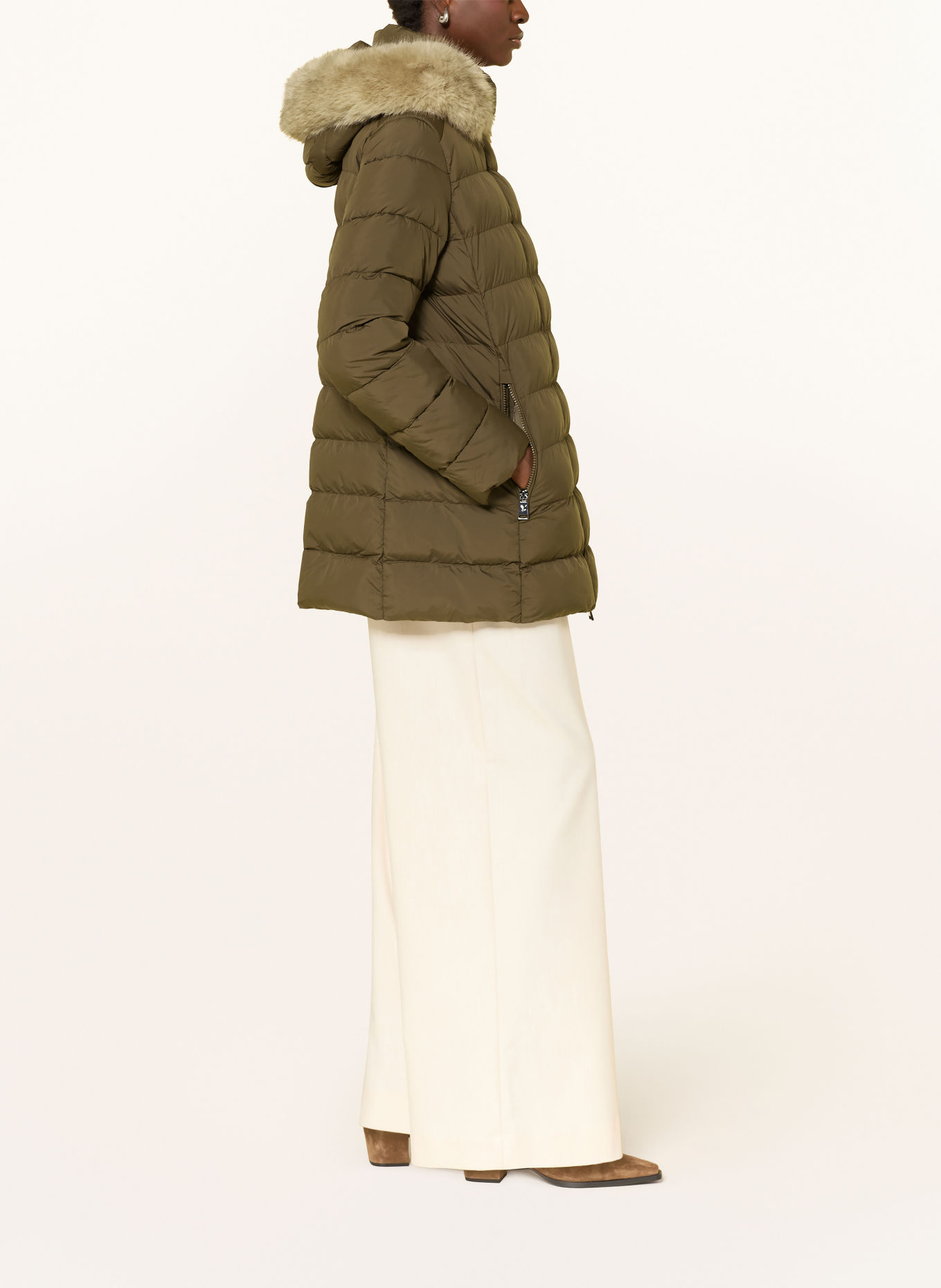 FUCHS SCHMITT LOS ANGELES Quilted Jacket with Detachable Hood: OLIVE / BEIGE