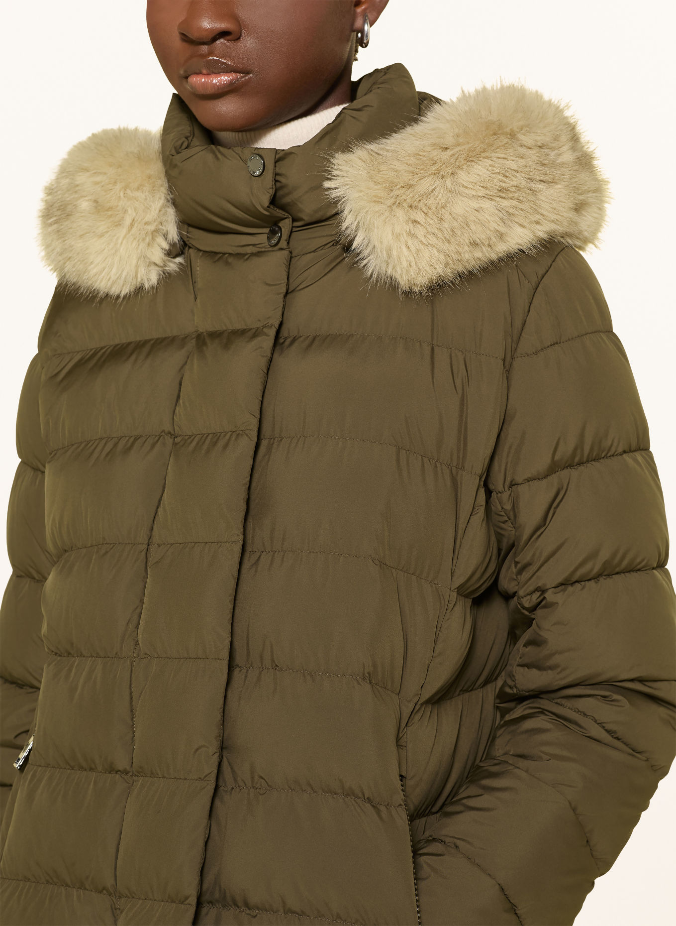 FUCHS SCHMITT LOS ANGELES Quilted Jacket with Detachable Hood: OLIVE / BEIGE