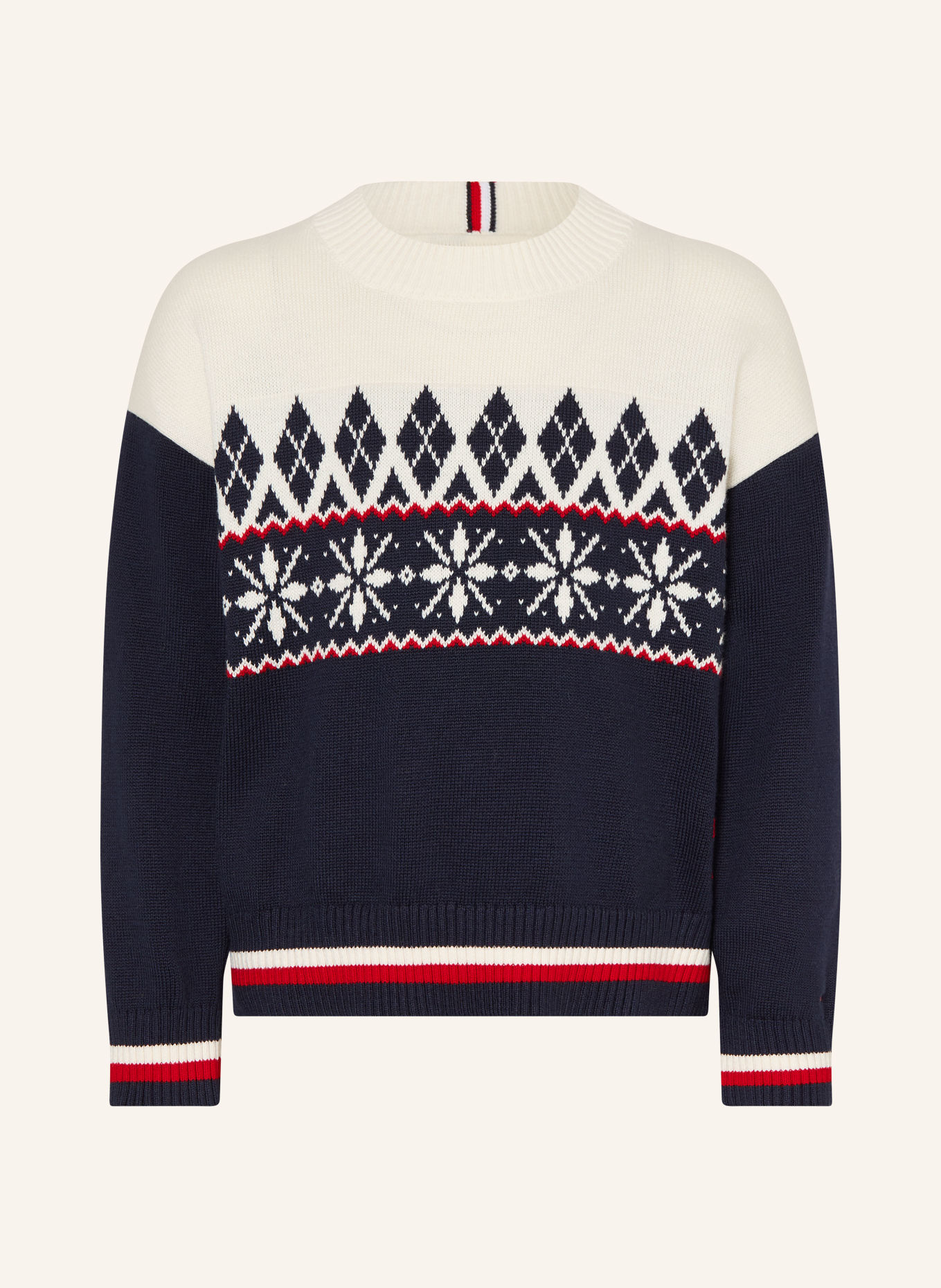 TOMMY HILFIGER Pull: BLEU FONCÉ / CRÈME / ROUGE