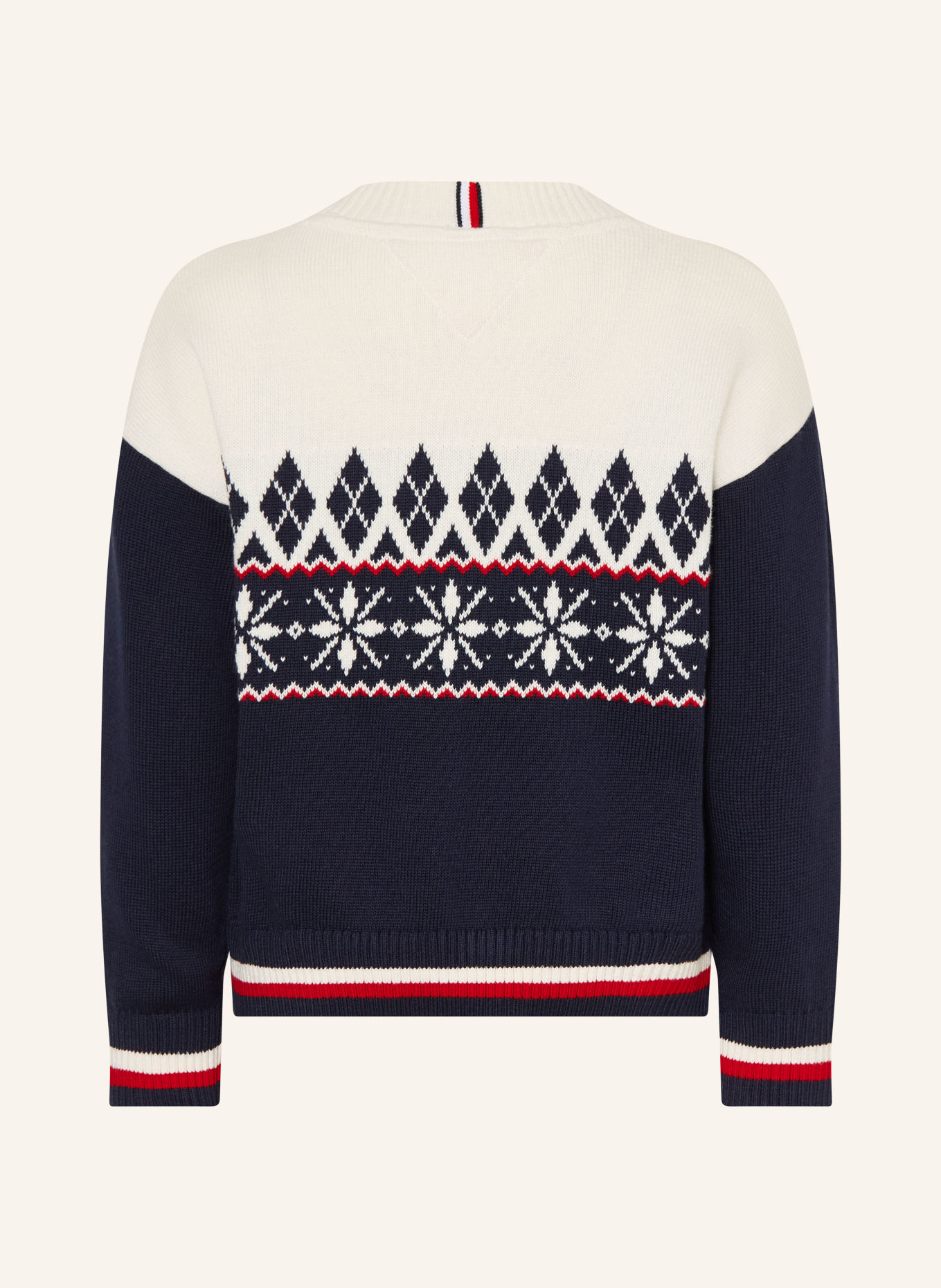 TOMMY HILFIGER Pull: BLEU FONCÉ / CRÈME / ROUGE