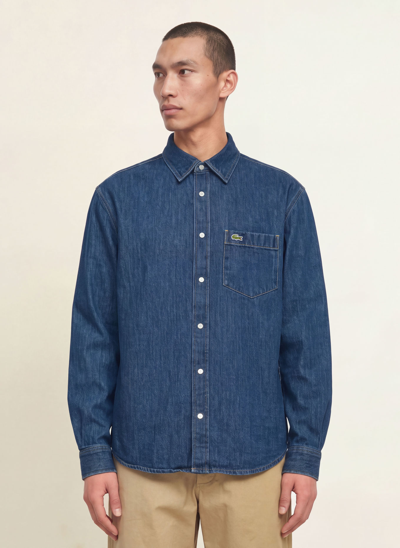 LACOSTE Regular-Fit Denim Shirt: BLUE