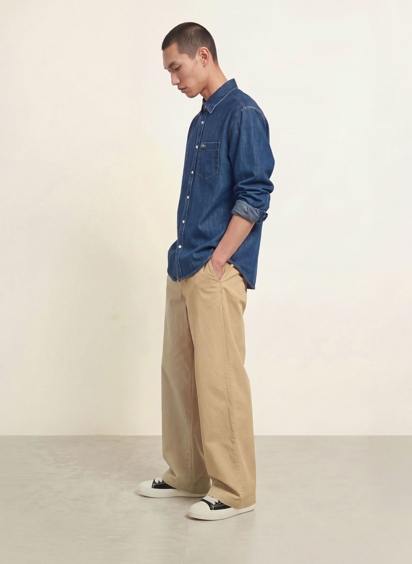 LACOSTE Regular-Fit Denim Shirt: BLUE