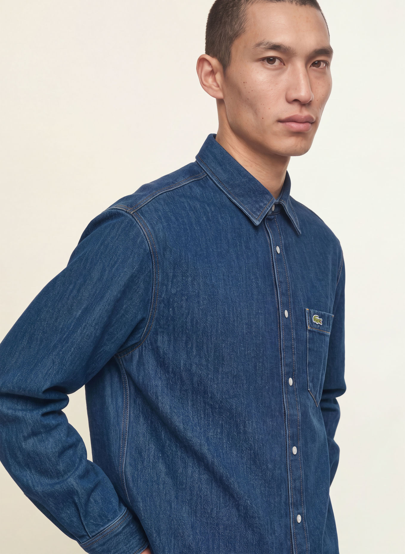 LACOSTE Regular-Fit Denim Shirt: BLUE