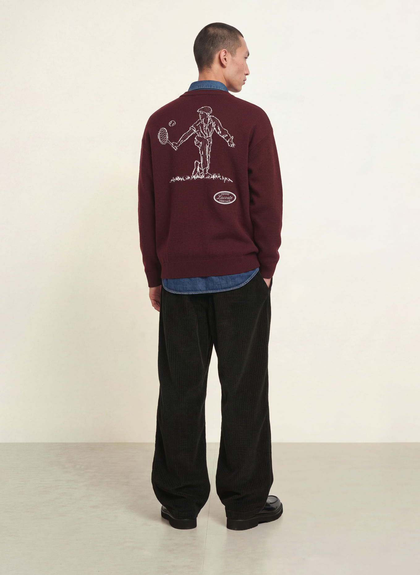 LACOSTE Relaxed-Fit Cord Pants: BLACK