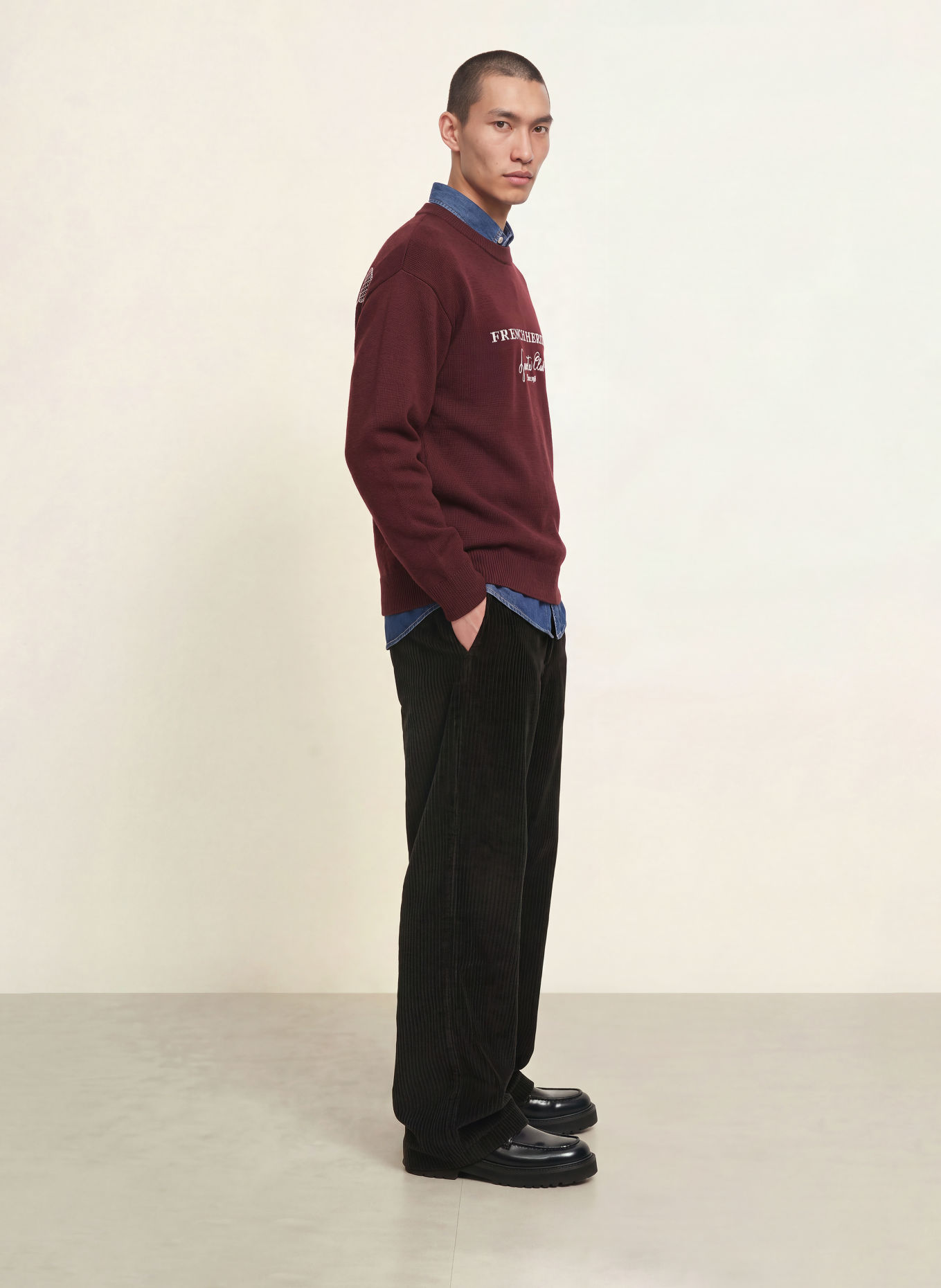 LACOSTE Relaxed-Fit Cord Pants: BLACK