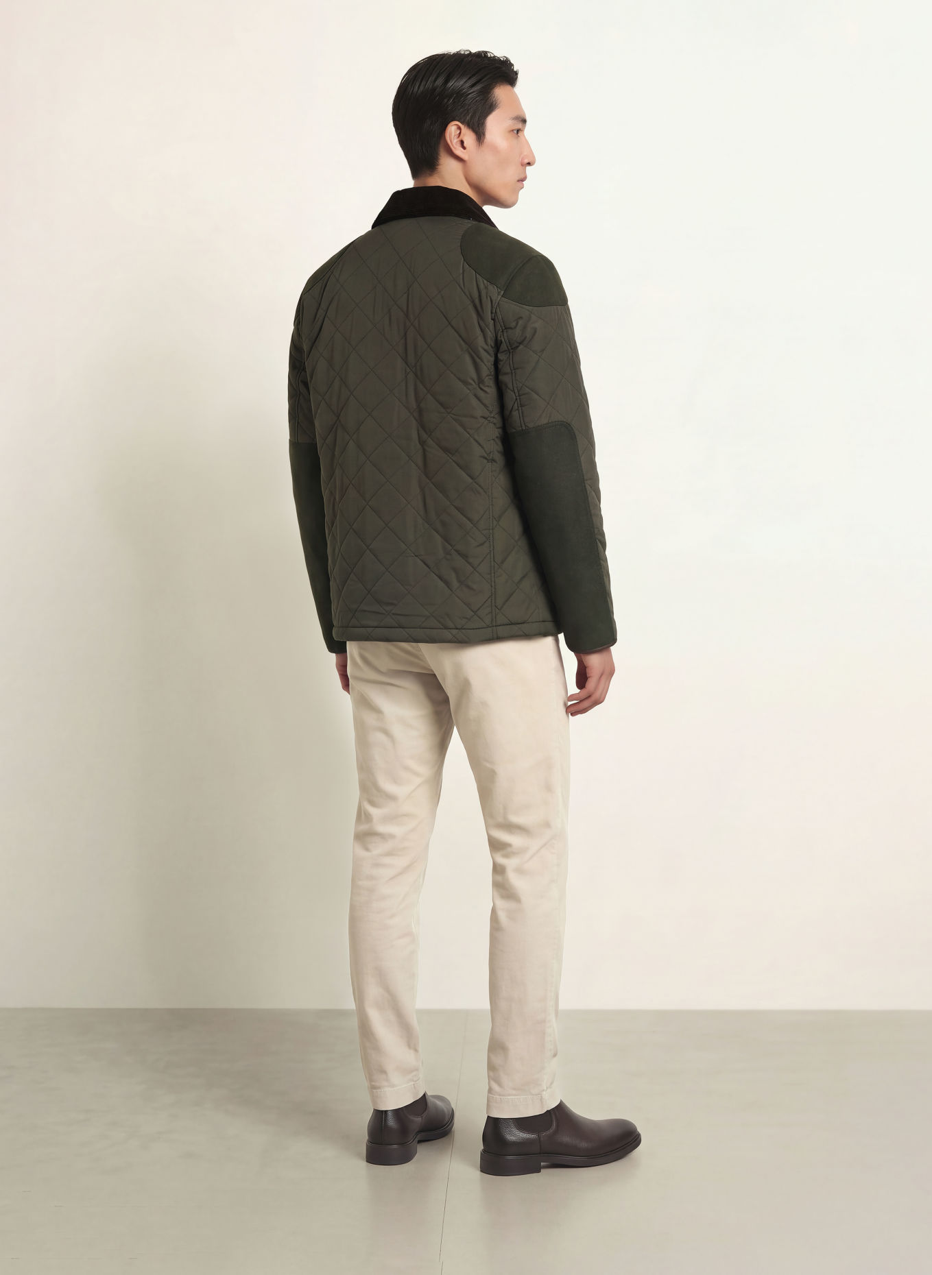 HACKETT LONDON KINLOCH Quilted Jacket: OLIVE / DARK BROWN